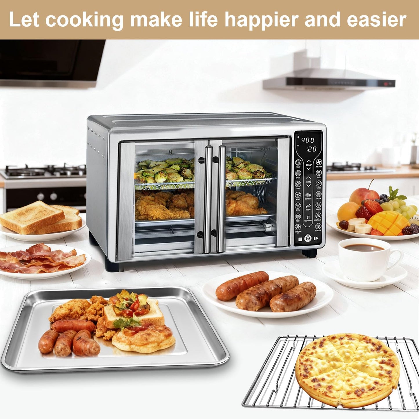 GWBSXM Toaster Oven Replacement Parts for Gourmia GTF7655 GTF7460 GTF7465, Air Fryer accessories Toaster Oven Air Fryer 17 cooking presets 1700W french door digital air fryer oven 24L capacity