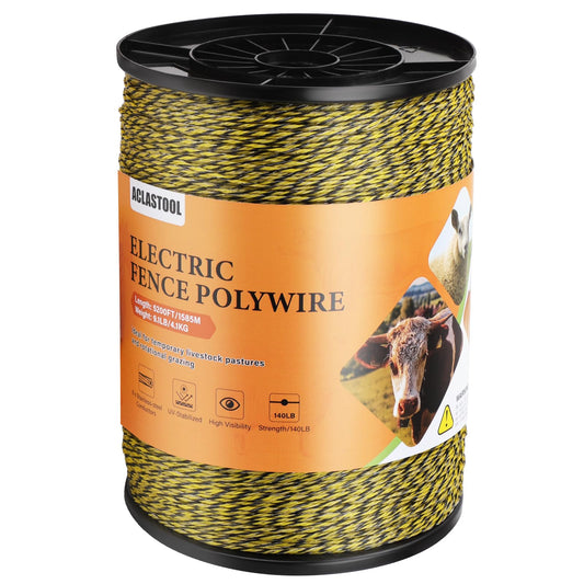 Aclastool Electric Fence Wire, 5200ft 1585m, Polywire for Portable Livestock Fencing, 6 Stainless Steel Strands for Reliable Conductivity and Rust Resistance, UV Resistant