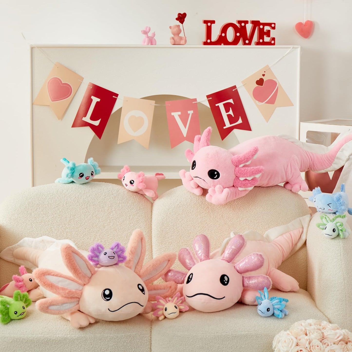MaoGoLan 5 Pcs Axolotl Plush Stuffed Animal with 4 Babies Axolotl Toys Inside for Girls,Giant Luminous Axolotl Plush Family for Axolotl Lovers,Soft Long Stuffed Axolotl Glow in The Dark for Kids