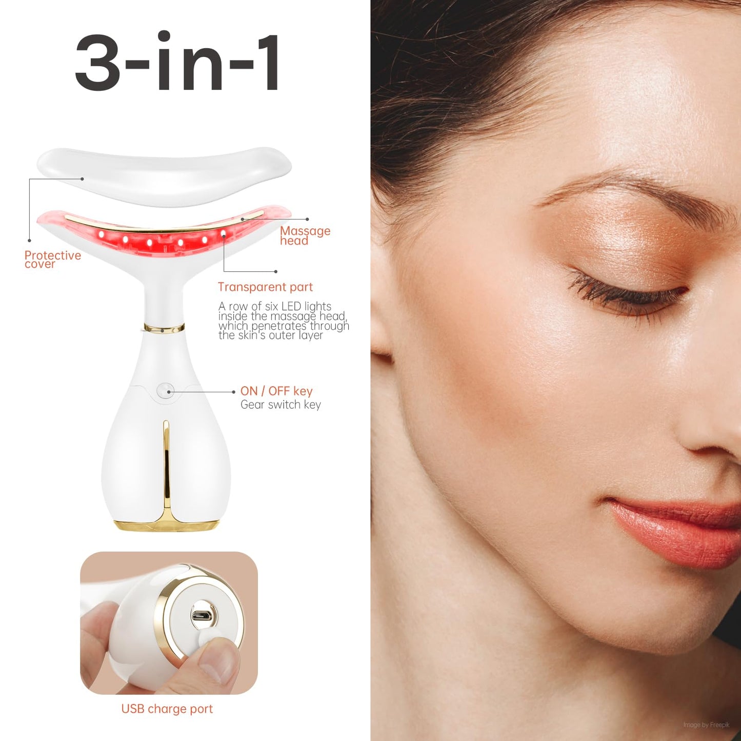 Ms.W Red Light Face Massager Tool, Facial Massager for Skin Care with LED, Heated, and Vibration,Tightenings and Rejuvenation for Face and Neck