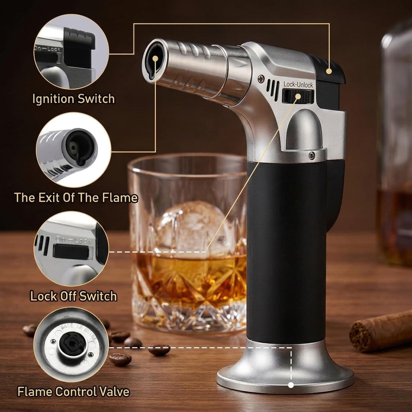 Yodel Whiskey Smoker Kit with Torch – Old Fashioned Cocktail Smoker Set with 6 Wood Chip Flavors, 2 Whiskey Glasses & 2 Ice Ball Molds – Gifts for Men, Dad, Husband & Him