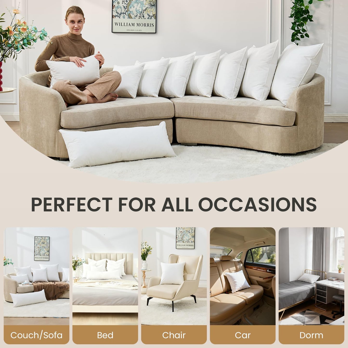 BHZ Euro Throw Pillow Inserts, 22x22 Down Feather Alternative Pillow Inserts Set of 2, Decorative Soft Large Square White Throw Pillows Insert for Couch Bed Dorm Sofa with Breathable Cover