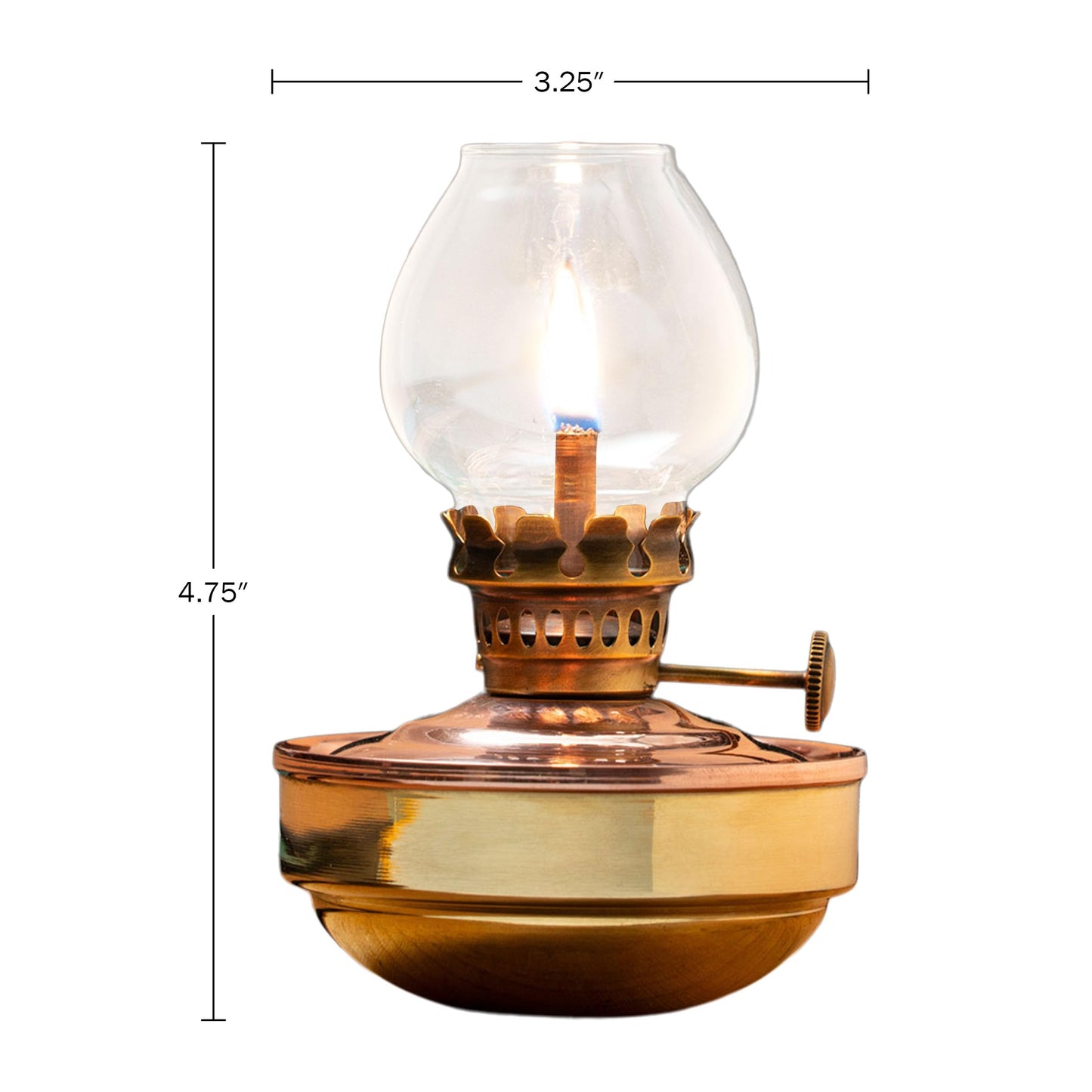 Oil Lamp - 4.75” Tall Nautical Lamp with Naval-Style Copper and Brass Body and Glass Bulb - Decorative Kerosene Lantern with Adjustable Wick - Oil Lamps for Indoor or Outdoor Use by Kings County Tools