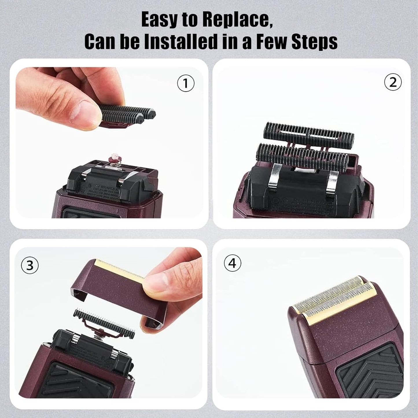 4 Pack Professional 5 Star Series Finale Shaver Replacement Foil and Cutter Bar Assembly Compatible With Wahl Shaver Foil 7031-100, 7043-100 Super Close Shaving Replacement Heads，