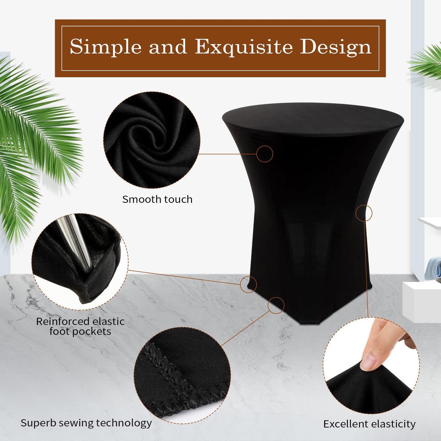 Linyuthia Spandex Cocktail Table Cover Bulk 24 x 43 Inch Round Highboy Stretch Bistro Tablecloths Fitted Corner High Top Clothes for Weddings Banquet Birthday Party(Black,14 Pack)