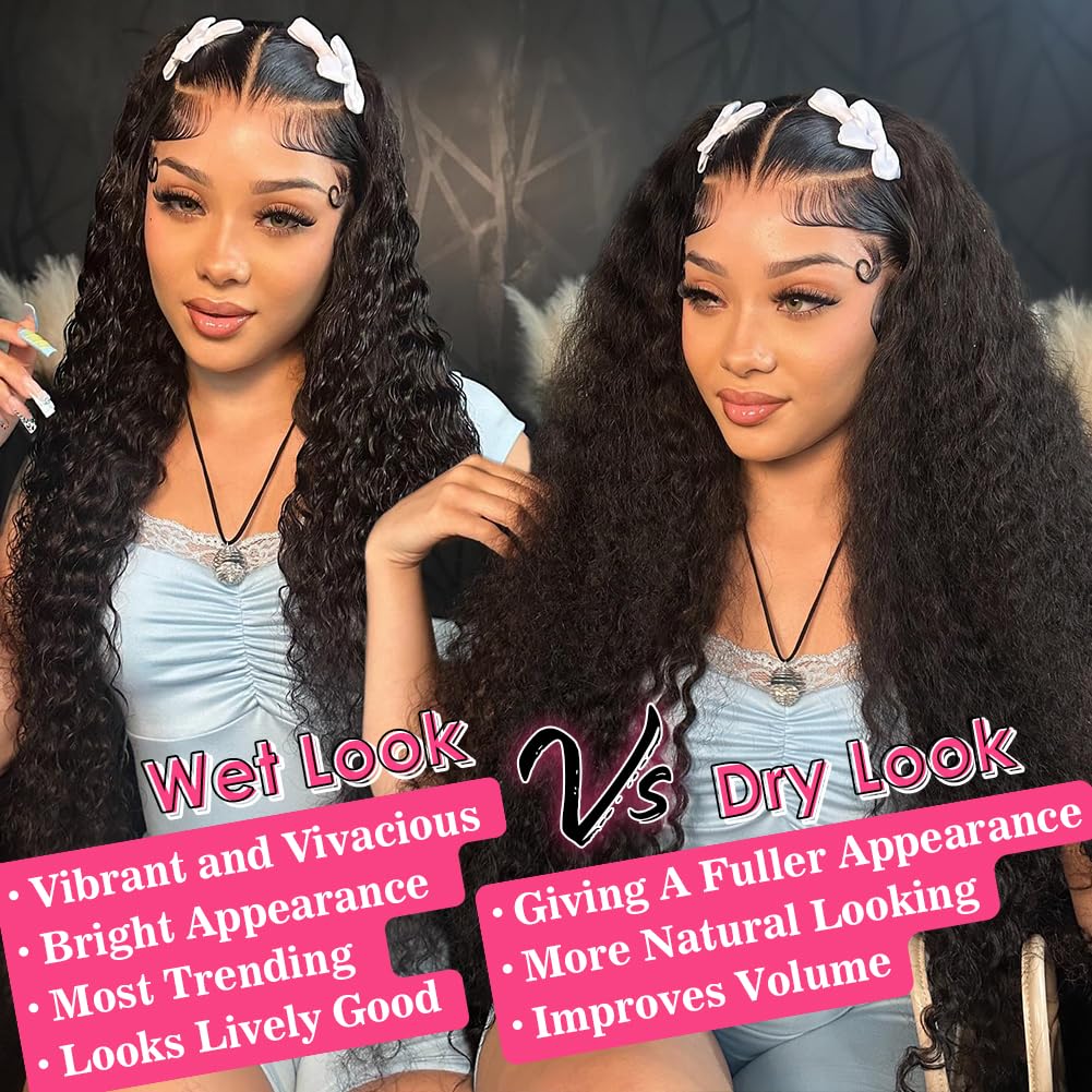 Newshion 13x6 Water Wave Lace Front Wigs Human Hair Pre Plucked Bleached Knots 180 Density Wet And Wavy Glueless Wigs Human Hair 18 Inch Hd Lace Frontal wig with baby hair