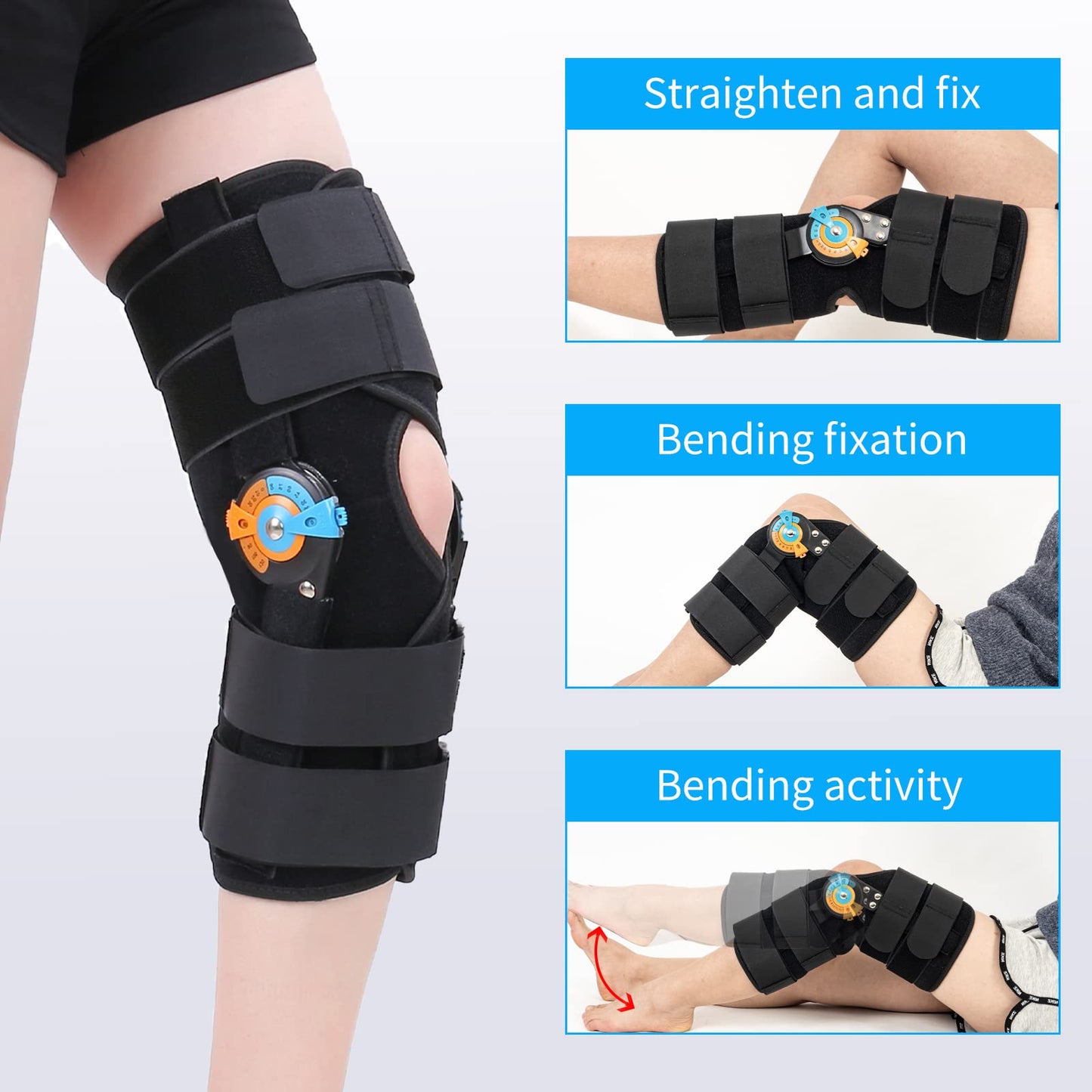 GHORTHOUD Hinged ROM Knee Braces Adjustable Knee Immobilizer Support for Knee Pain ACL MCL PCL Arthritis Meniscus Tear for Men and Women (XL)