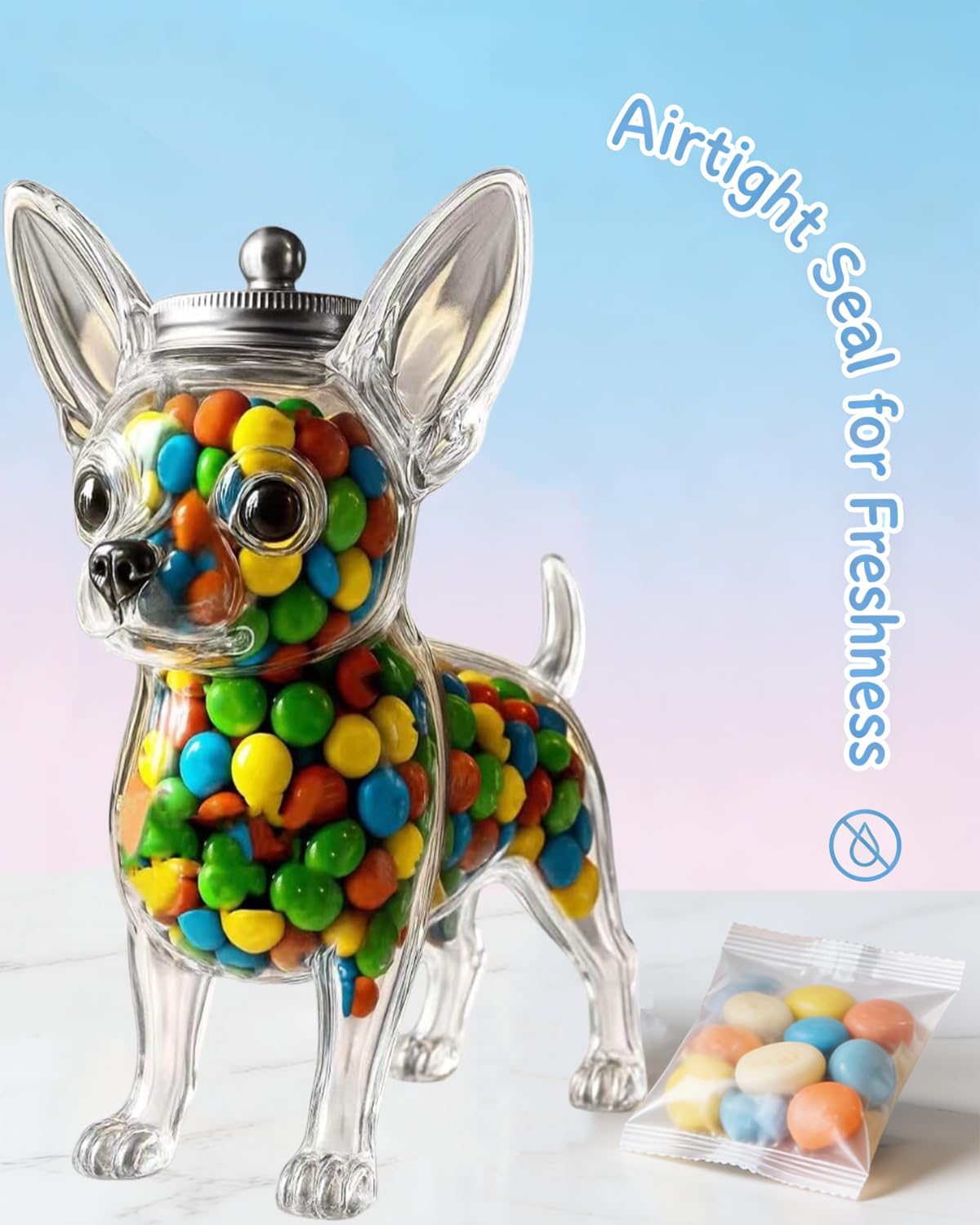 Chihuahua Candy Jar, Cute Airtight Dog Snack Container for Cookies, Candy, Coffee Pods, Pet Treat Jar, Cookie Jar with Lid, Large Animal Shaped Food Storage Kitchen Canister, Pet Lovers Gift