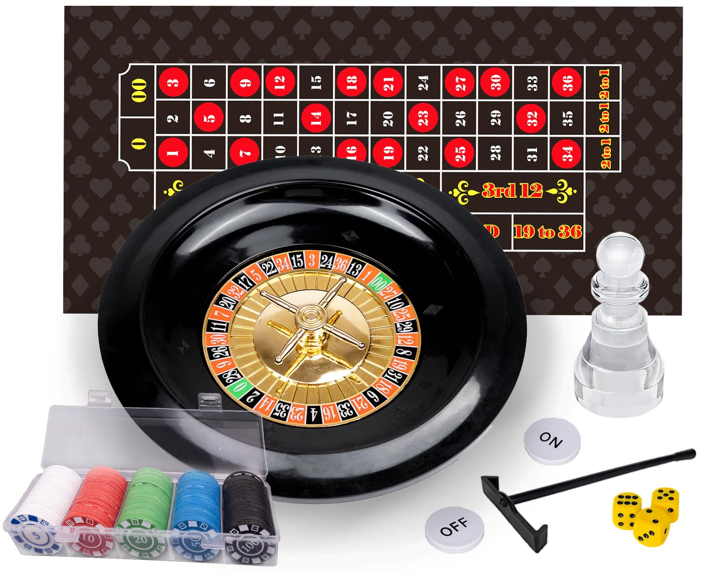 Roulette Wheel and Craps Set with Large Double Sided Felt, 10 Inch Roulette Wheel, Chip Rake, 200 Chips, Roulette Marker, 3 Dices, Perfect for Game Night Party