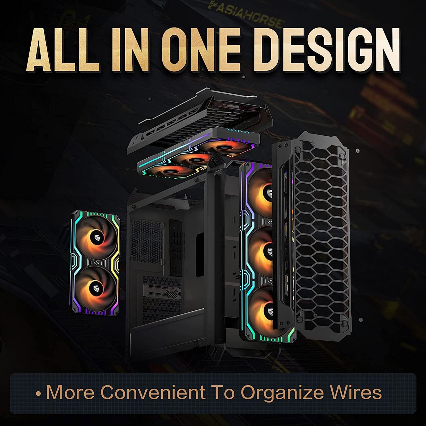 Asiahorse Matrix-Black 56 Addressable LEDs RGB Fans, 360MM All-in-One Square Frame Integrated RGB Case Fan with MB Sync/Analog Controller, PWM Control Fan for Computer Case and Liquid Cooling System