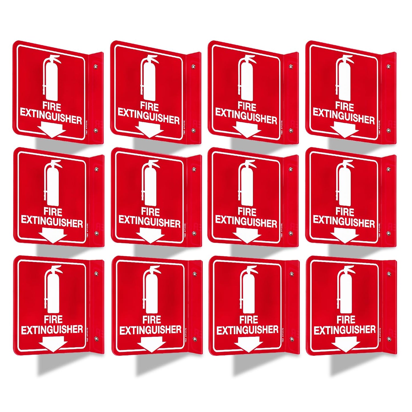 T&R Fire Extinguisher Sign, Fire Extinguisher with Down Arrow - 12 Pack - 6 x 6 Inches Acrylic, 2 pre-drilled holes, Includes Matching Screws, Use for Home Office/Business