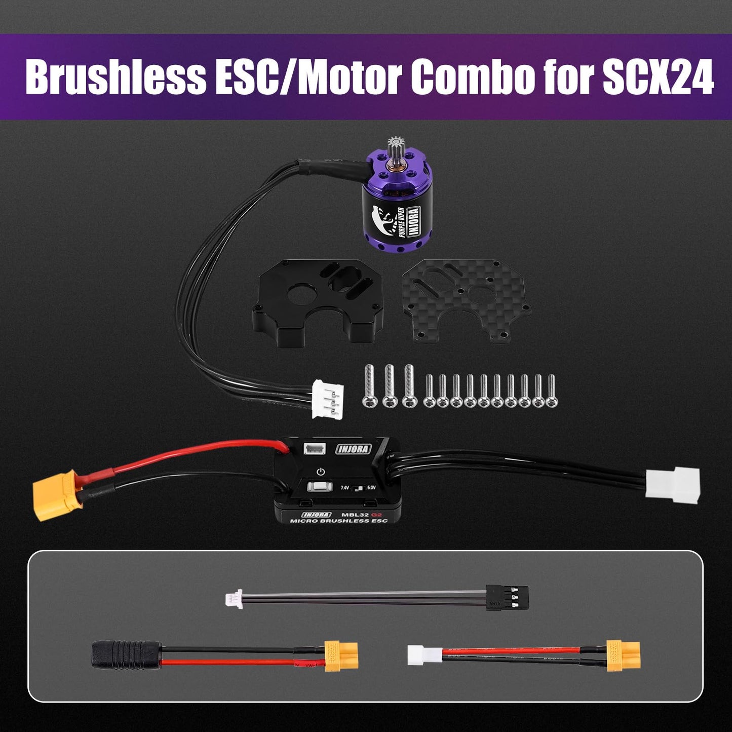 INJORA MBL32 G2 Waterproof Brushless ESC & 1721 Purple Viper Outrunner Motor for 1/24 Axial SCX24 Upgrade