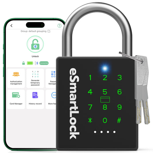 Dhiedas New Smart Padlock with Key, Heavy Duty Combination Padlock, RFID Pad Lock with Codes Bluetooth APP Access, Outdoor Waterproof Electronic Key Lock for Gate Fence Shed Locker Garage Garden
