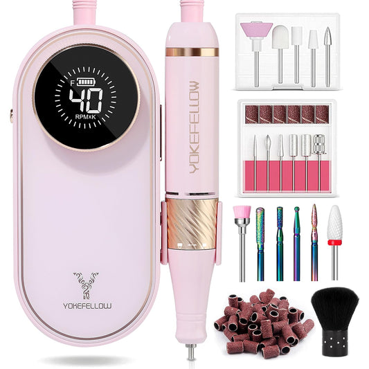 YOKE FELLOW Nail Drill Machine - 40000RPM Nail Drill Professional with 17 Drill Bits for Electric Nail File Manicure Pedicure Home Use (Pink)