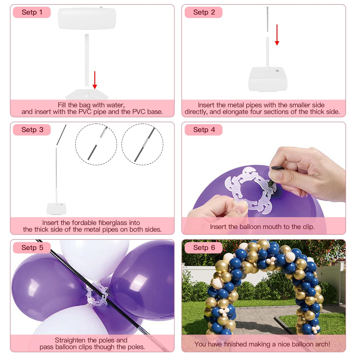 rubfac 2-in-1 Balloon Arch Kit, 7.2ft Balloon Arch Stand with Electric Pump Adjustable Balloon Arch Frame with Water Fillable Base for Wedding Birthday Baby Shower Party Decorations