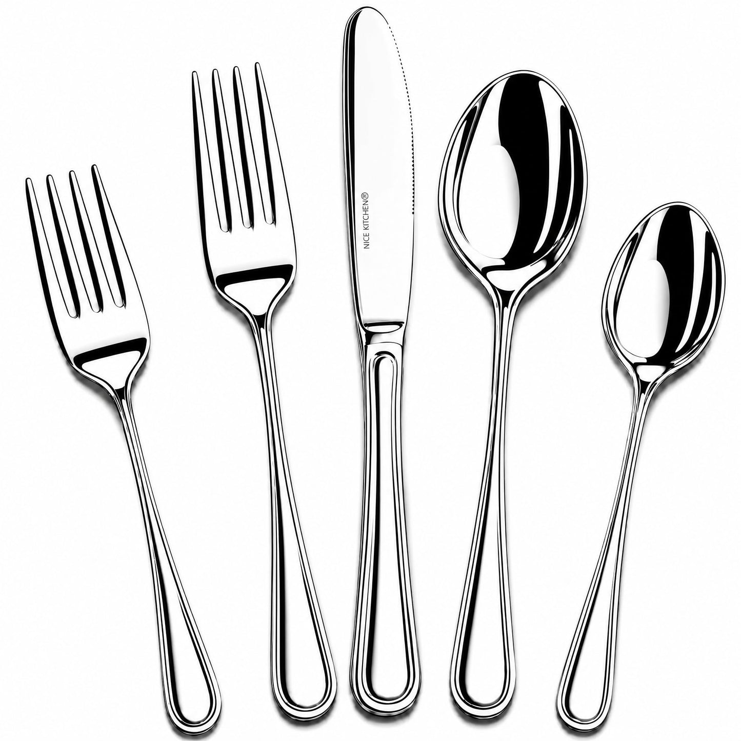 NICE KITCHEN Silverware Set for 8,40 Piece Heavy Duty Stainless Steel Flatware Set - Mirror Polished Cutlery Set,Dishwasher Safe Utensil Set with Knives Forks Spoons,Luster Series