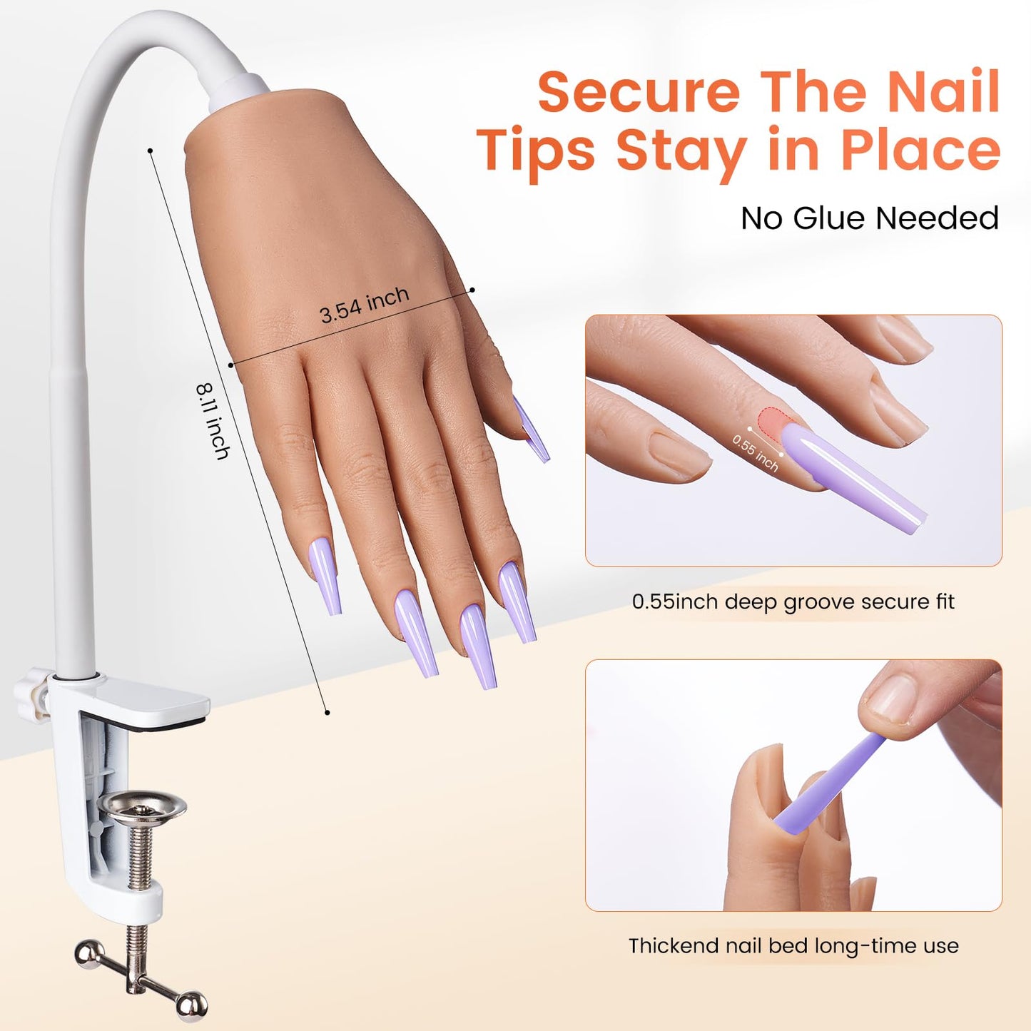 Wilfniee Silicone Practice Hand for Acrylic Nails With Removable DIY Tattoo Stickers - Flexible Silicone Hand for Nail Practice - Realistic Nail Mannequin Hand to Practice Acrylic Nails for Beginners