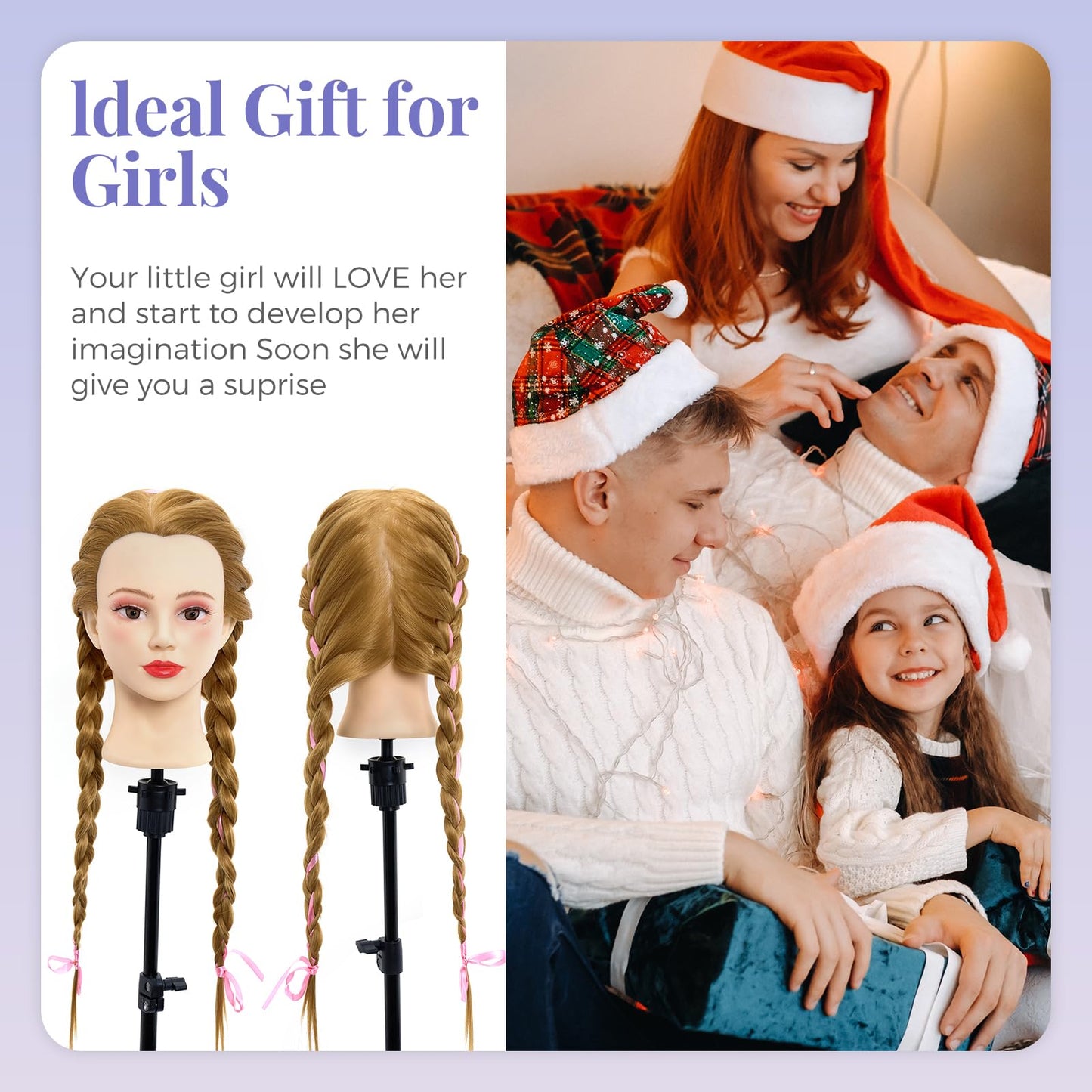 Neverland Beauty Mannequin Head with 60% Real Human Hair, 26 Inch Makeup Cosmetology Mannequin Doll Head for Hair Styling, Training Practice Braiding Manikin Head with False Eyelashes Hair Styling Set