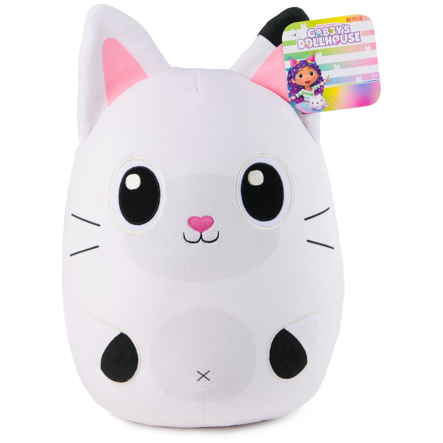Gabby’s Dollhouse Official Pandy Paws Squishy Plush Toy, Cat Stuffed Animal, Squishy Toys for Ages 1 & Up, White, 12”