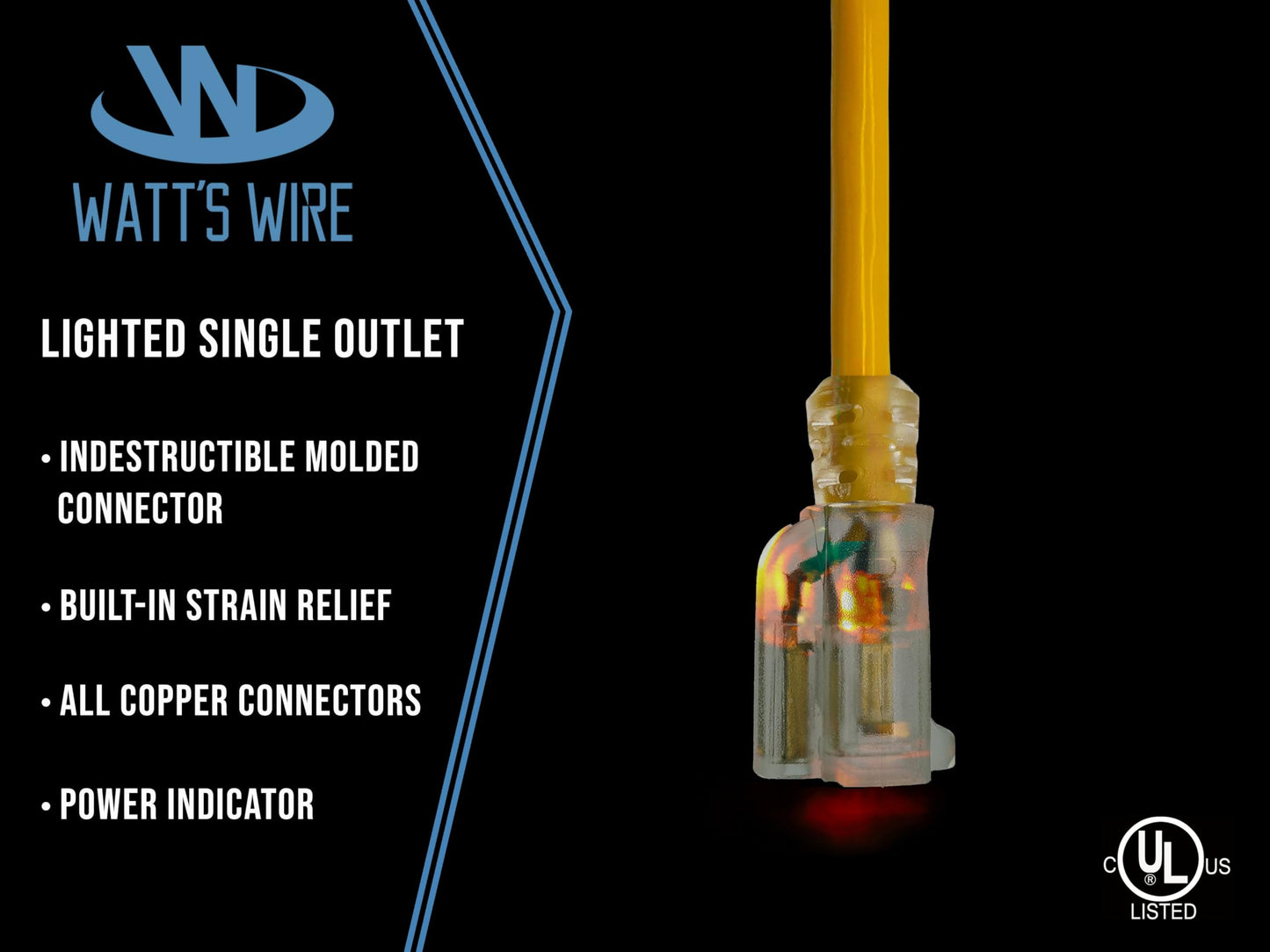 15 ft GFCI Extension Cord - 12 Gauge Outdoor Extension Cord - Lighted Single Outlet by Watt's Wire - 15' 12-Gauge Grounded 15 Amp Cord - GFI Cord Outdoor - extensiones electricas