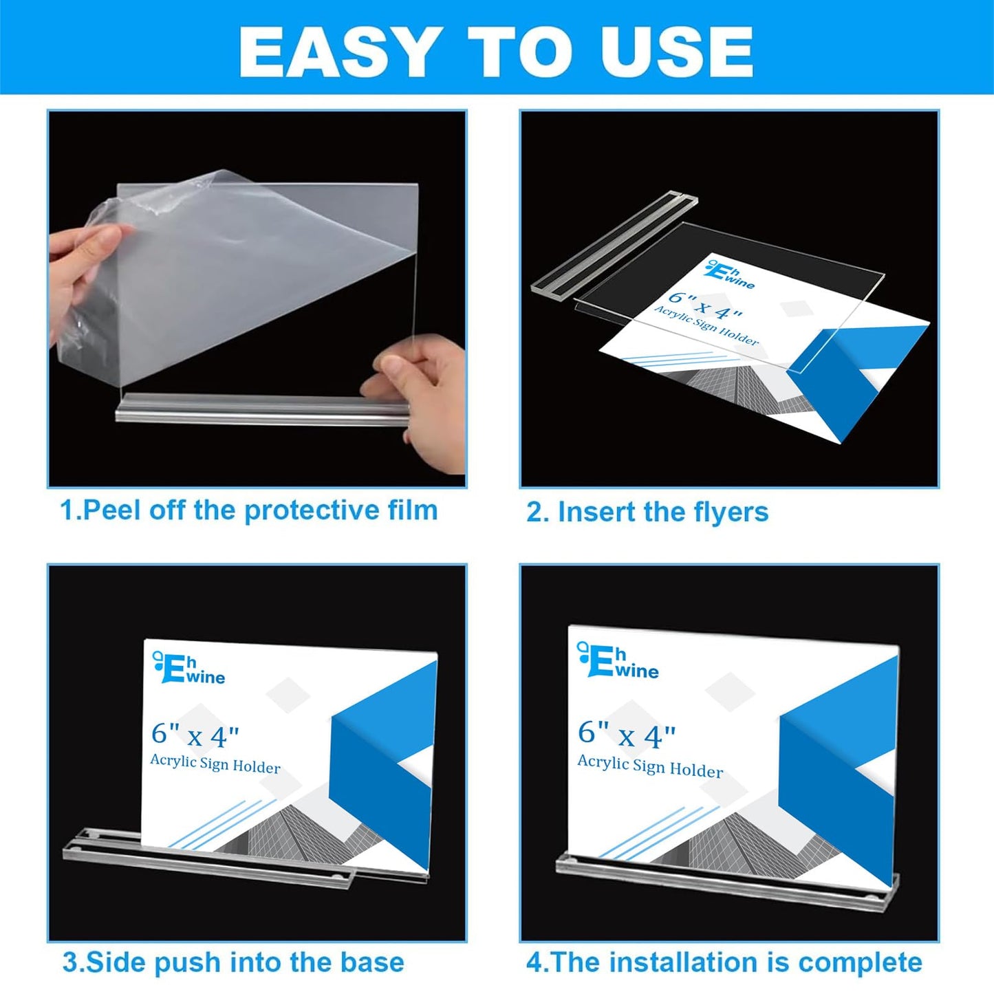 EHWINE Acrylic Sign Holder 4 x 6 Horizontal, 20 Pack Double-Sided Stand up Table Top Sign Holders, Clear Acrylic Picture Frame Menu Flyer Paper Holder Display Stand for Cashier Counter Restaurant Office Wedding Party