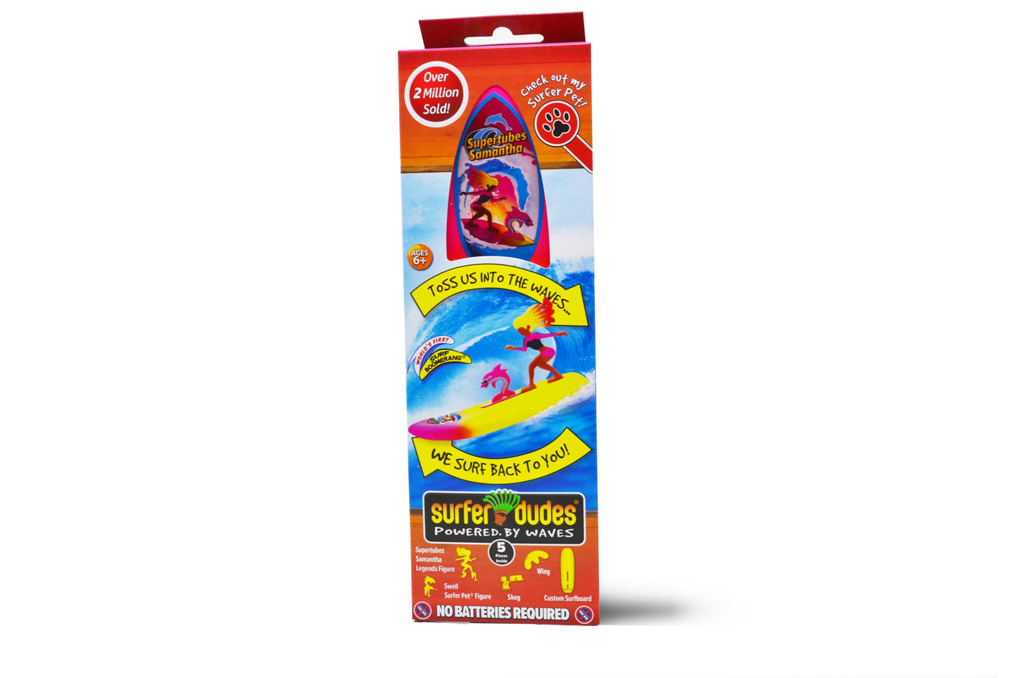 Surfer Dudes Legends & Surfer Pets Wave Powered Mini-Surfer, Pet and Surfboard Beach Toy - Supertubes Samantha and Swell