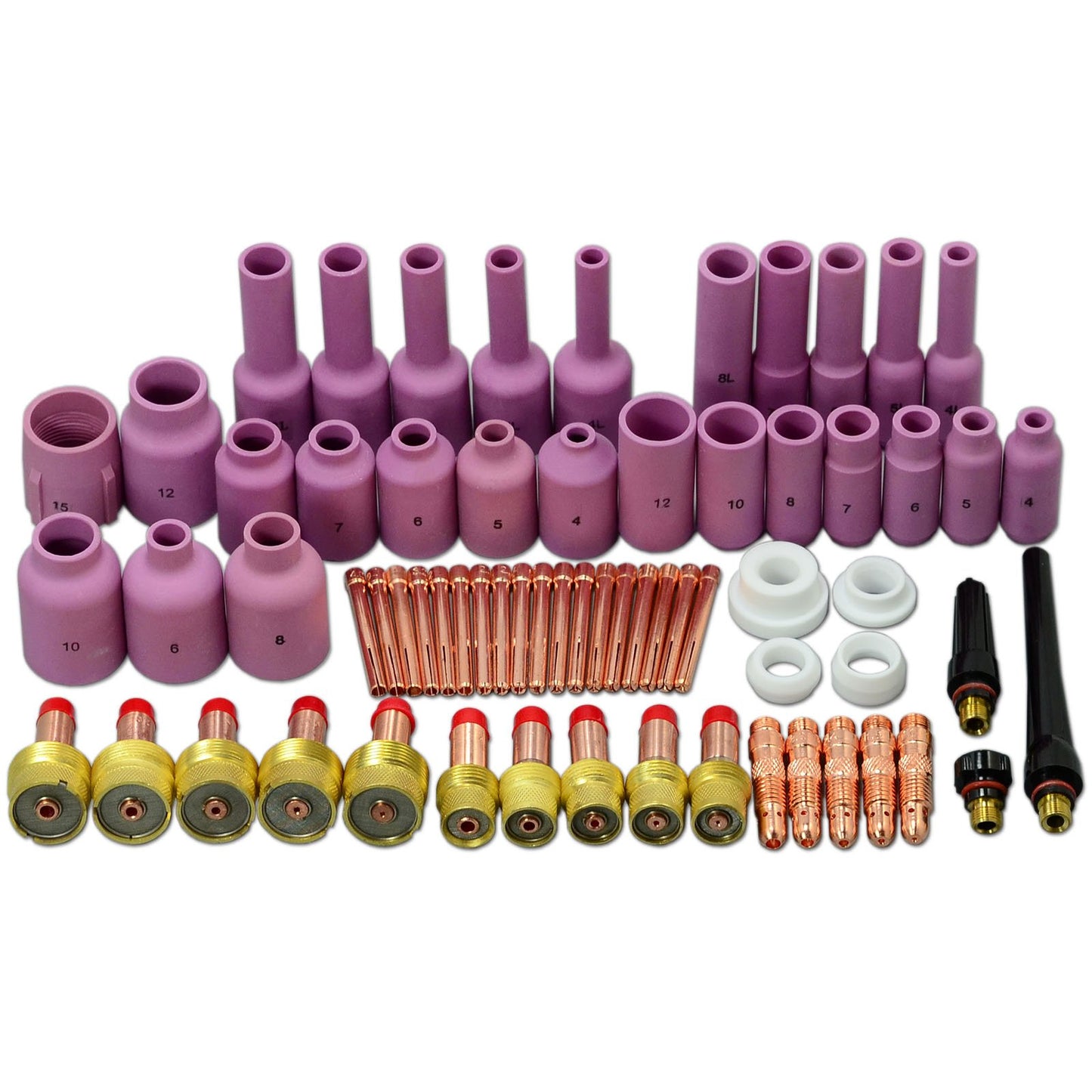 RIVERWELD TIG Jumbo Gas Lens Collet Body Alumina Nozzle Ceramic Cups Assorted Size Kit Fit QQ300 PTA DB SR WP 17 18 26 TIG Welding Torch 67pcs