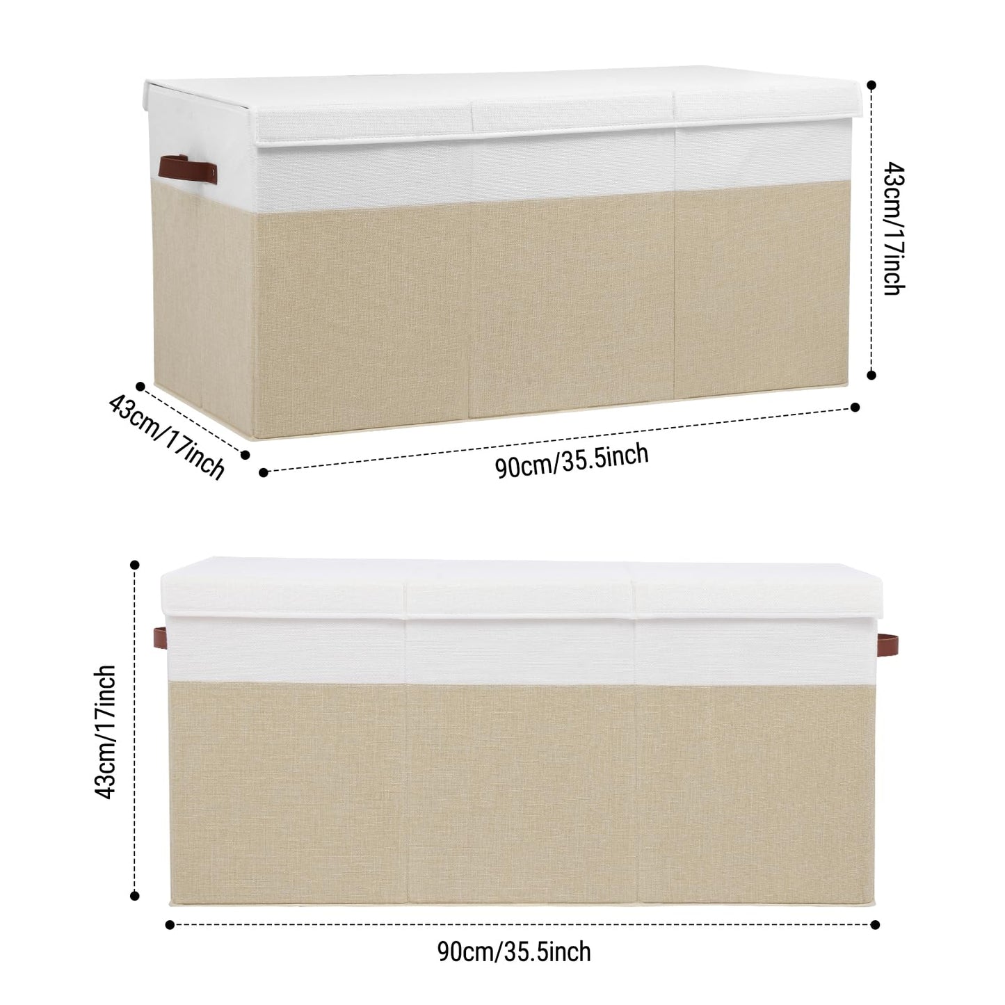 Gowee Extra Large Toy Storage Box with Lid, Sturdy Toys Storage Chest Bin Organizer Basket with Dividers for Kids, Boys, Girls, Nursery, Closet, Bedroom, Playroom 35.5"x17" x17" (Beige and White)