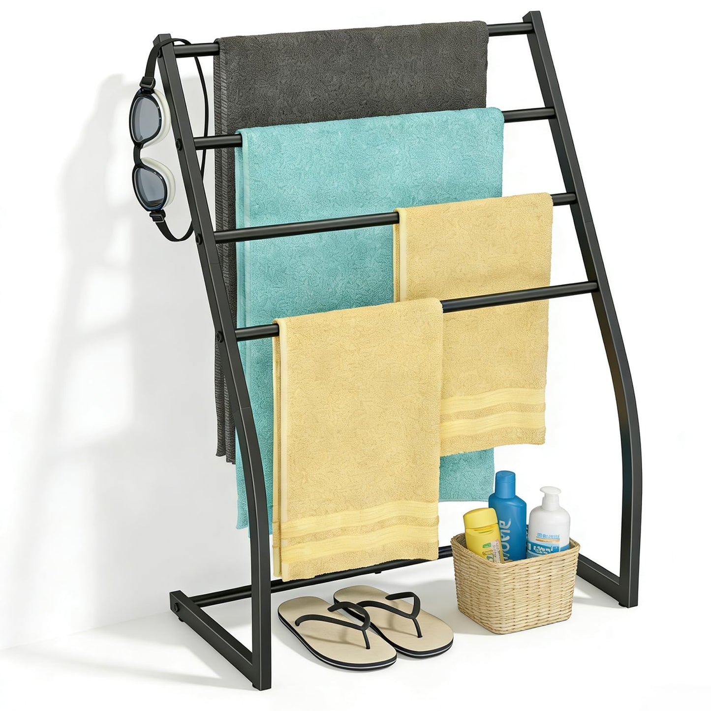 Honiter Towel Drying Rack for Bathroom, Free Standing Towel Rack, 4 Tier Wide Towel Dryer Rack, Pool Towel Racks Outdoor, Blanket Ladder Holder, Metal Towel Bar Stand for Oversized Bath Towel