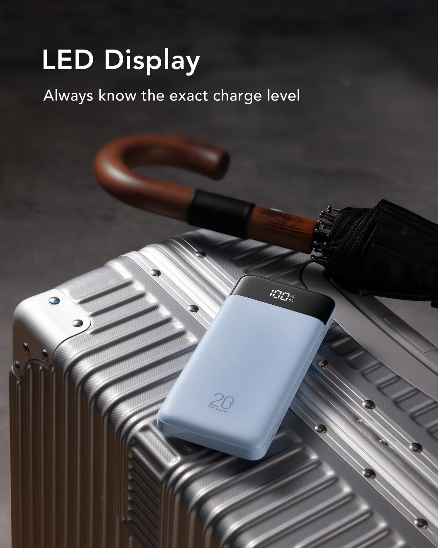 Charmast Portable Charger, 20000mAh Power Bank with Built-in Cables, 20W Fast Charging Travel Essential Battery Pack, LED Display Portable Charger Power Bank for iPhone, Phones, Tablets, More Devices
