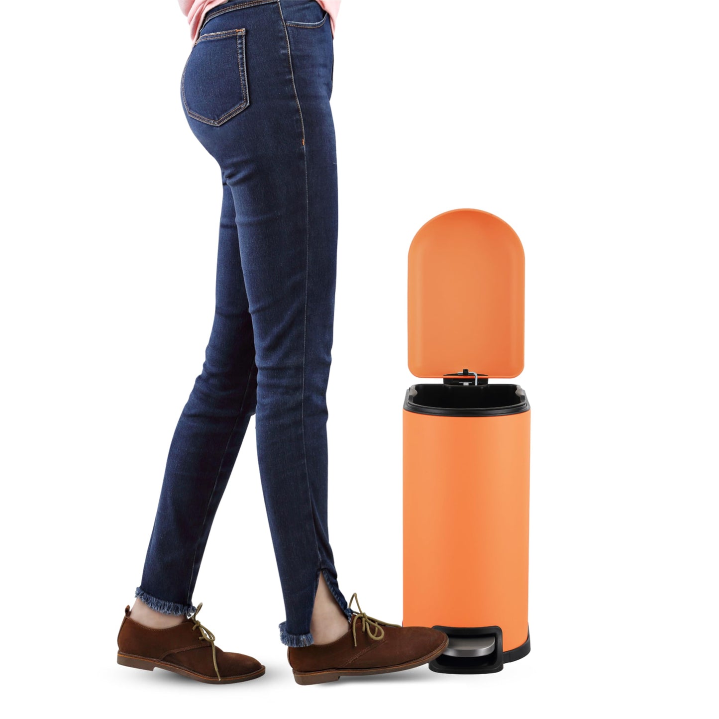 happimess HPM1009K Roland Mini 2.6-Gallon Step-Open Trash Can, Carrot Cake,with Soft-Close Lid, Fingerprint Resistant, Modern, Minimalistic for Home, Kitchen, Laundry Room, Office, Bedroom, Bathroom