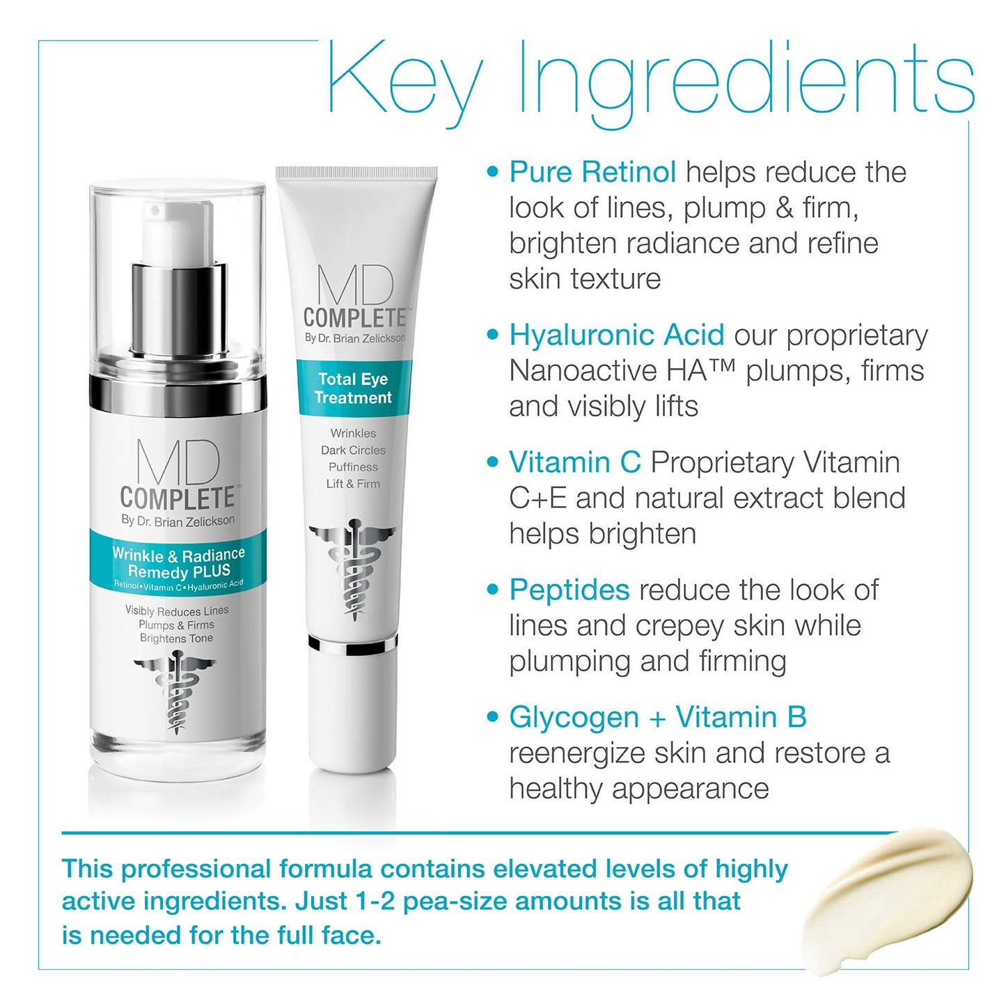 MD Complete Eye Wrinkle Duo | Professional Dermatologist Skin Rejuvenation | includes Wrinkle & Radiance Remedy PLUS with Retinol and Total Eye Treatment with Hyaluronic Acid and Peptides | Set of Two