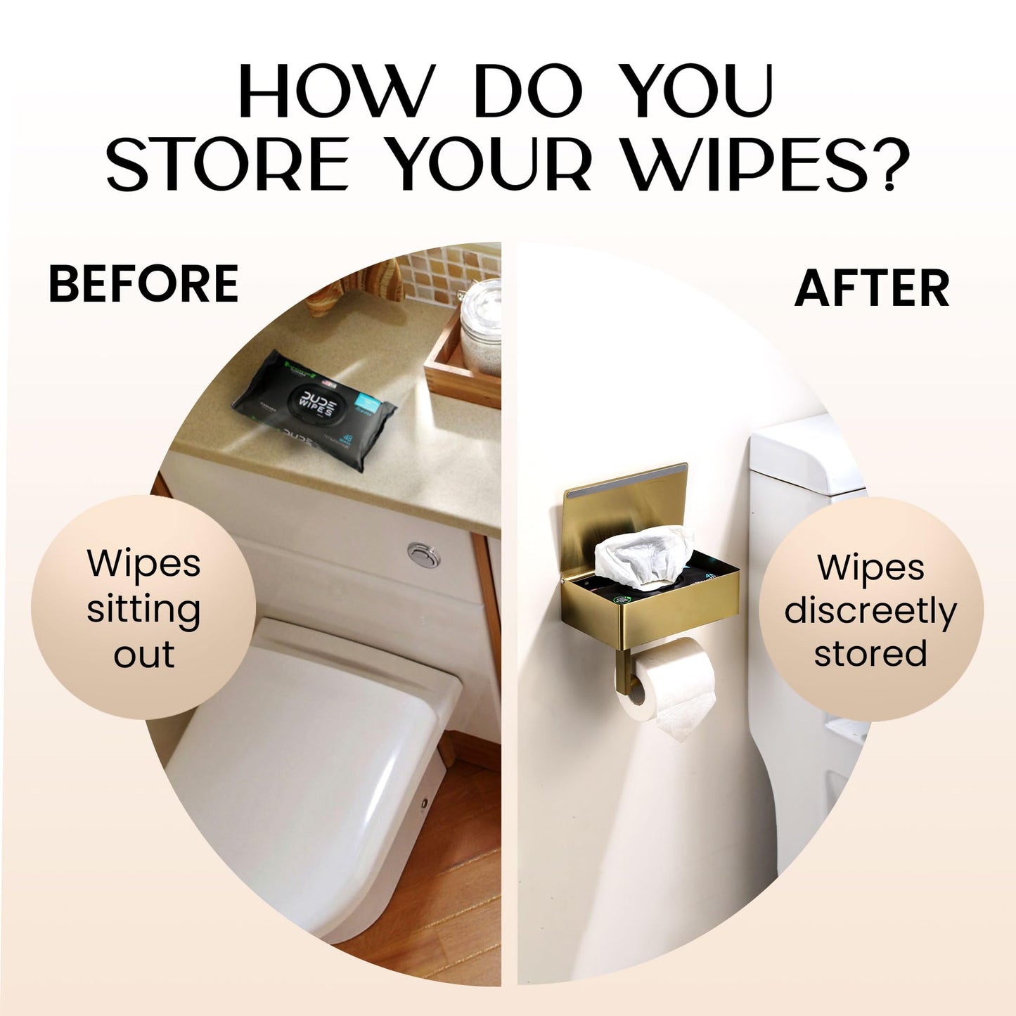 Day Moon™ Brushed Gold Toilet Paper Holder with Shelf, Wipe Holder for Bathroom Flushable Wipes Dispenser, Toilet Paper and Wipes Holder, Toilet Paper Holder with Storage