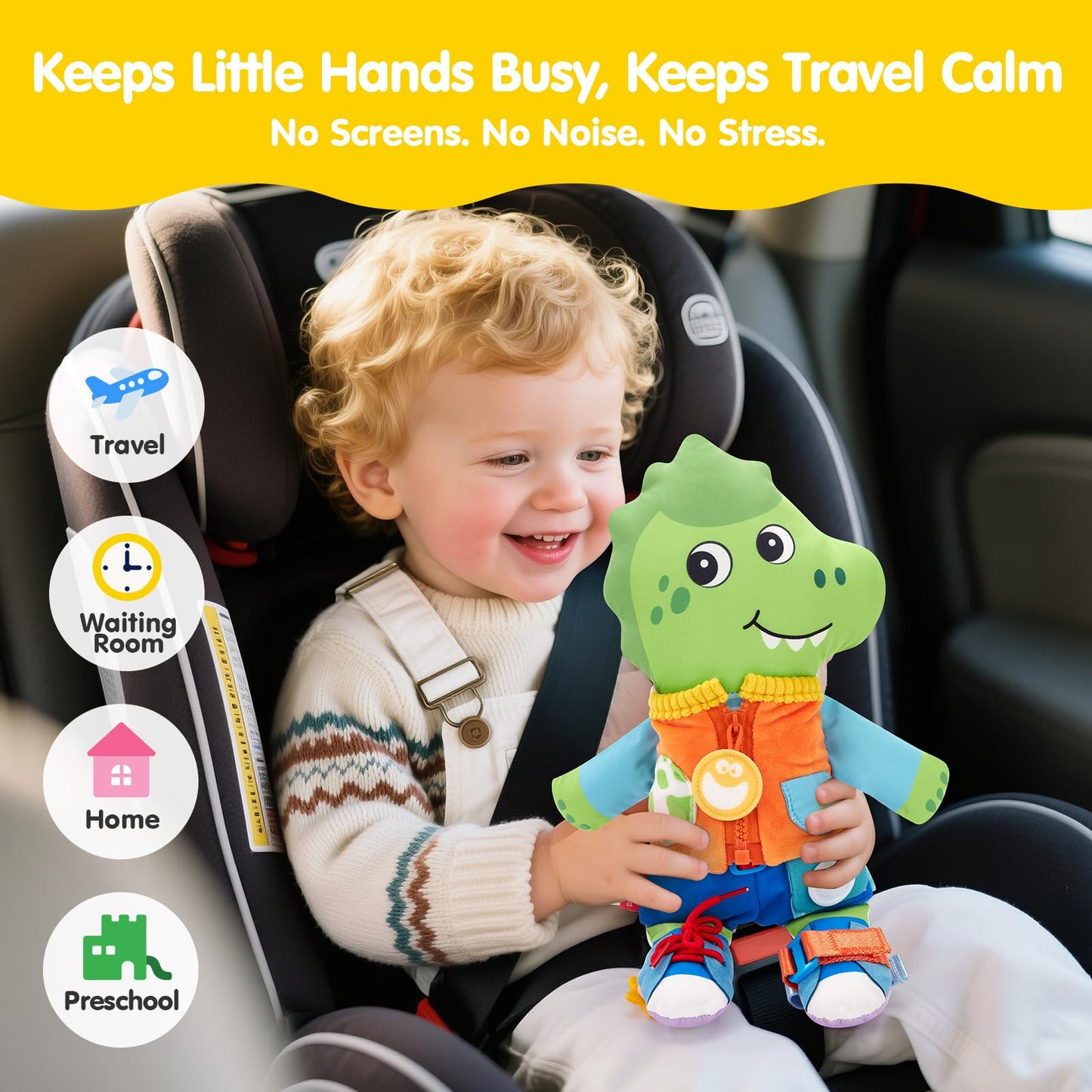 hahaland Montessori 2-in-1 Busy Doll for Toddlers 1-3, Reversible Dinosaur & Unicorn Educational Learn to Dress Doll with 15+ Buckle, Snap & Dressing Skills, Toddler Gifts for 2 Years and Ups