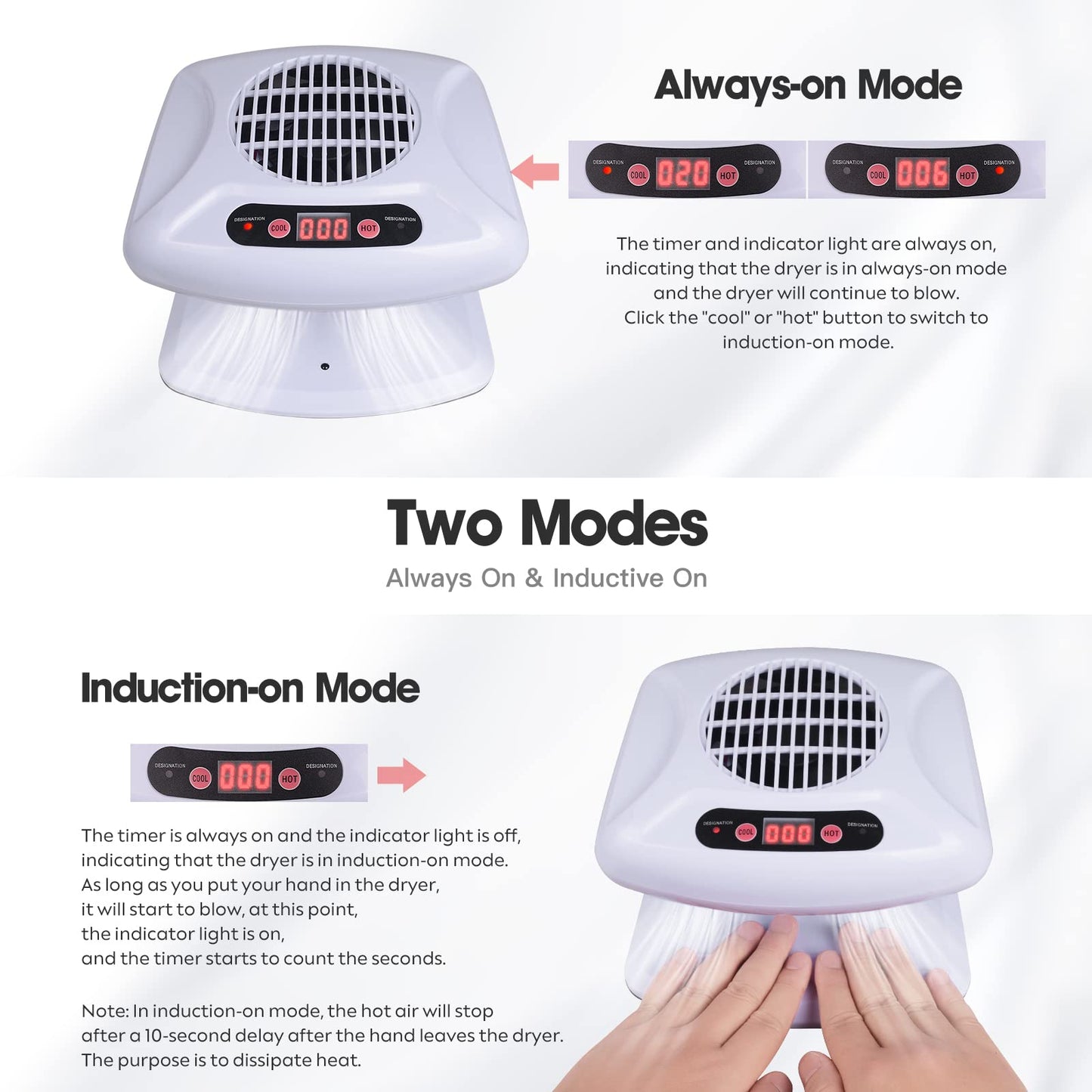 Air Nail Dryer with Automatic Sensor, 300W Timing Nail Fan Blow Dryer for Both Hands and Feet, Warm & Cool Wind Blower for Regular Nail Polish, Home and Salon Use No Harmful (Light Blue)