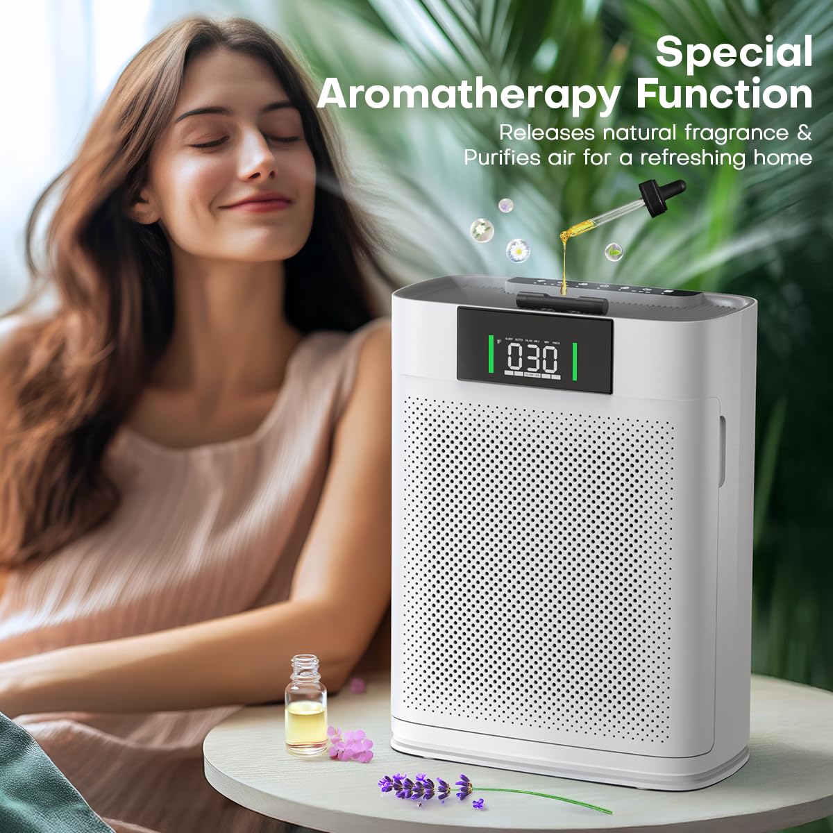 Air Purifier for Large Room up to 2300 Sq Ft, Honeyuan Air Purifiers for Pets, with PM 2.5 Display Air Quality Sensor, Aromatherapy, Child Lock, ZY3866G, off White