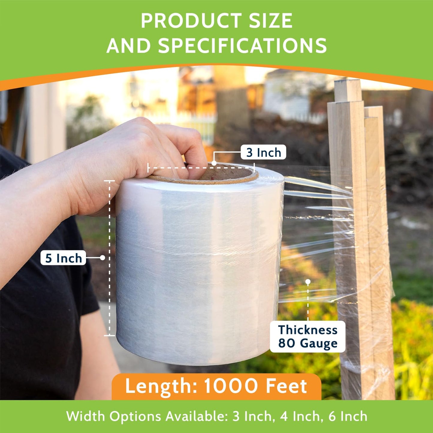 PSBM Mini Stretch Wrap with Plastic Handle, 12 Rolls 5 Inch x 1000 Feet 80 Gauge Heavy Duty up to 500% Stretch Clear Plastic Wrap Industrial Strength Shrink Film for Moving, Packing & Shipping