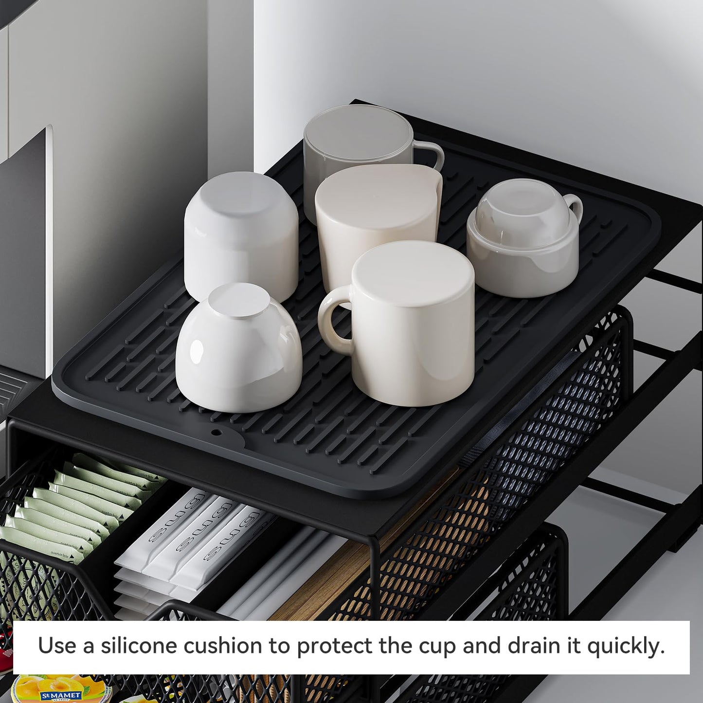 K Cup Organizer for Coffee Station - Sturdy Machine Base 60 Coffee Pod Storage Drawer, Non-Sagging Stand Compatible with Keurig K-Cup Pods, Anti-Vibration, No Assembly (Black)