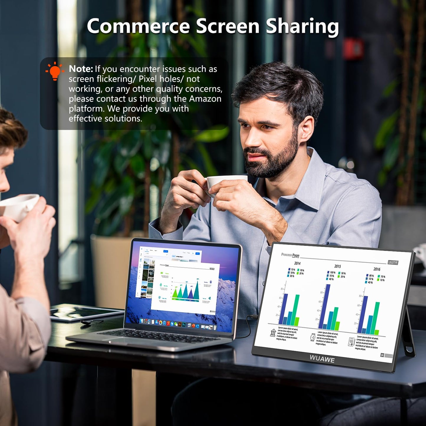 WUAWE Portable Monitor 16" 1920x1200P 16:10 IPS Travel Monitor for Laptop with Built-in Stand, 100% sRGB Control USB-C HDMI,HDR Freesync Display, Plug&Play for Phone PS5 Switch(Black)