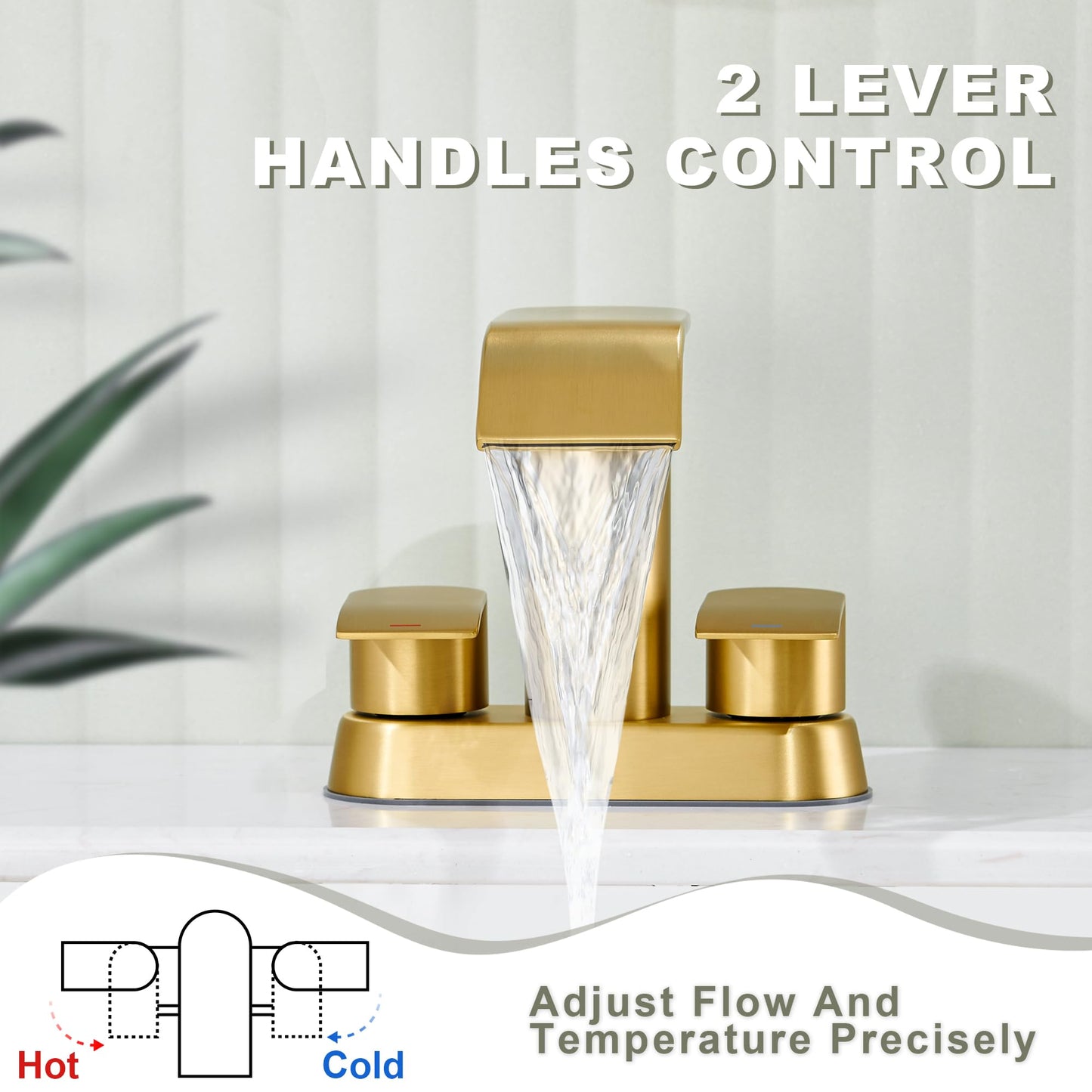 Ultimate Unicorn Bathroom Faucet for Sink Brushed Gold, 4 Inch Bathroom Sink Faucet for 3 Hole or 2 Hole, 2 Handle Waterfall Faucets with Pop up Drain, Centerset Faucets for RV Counter