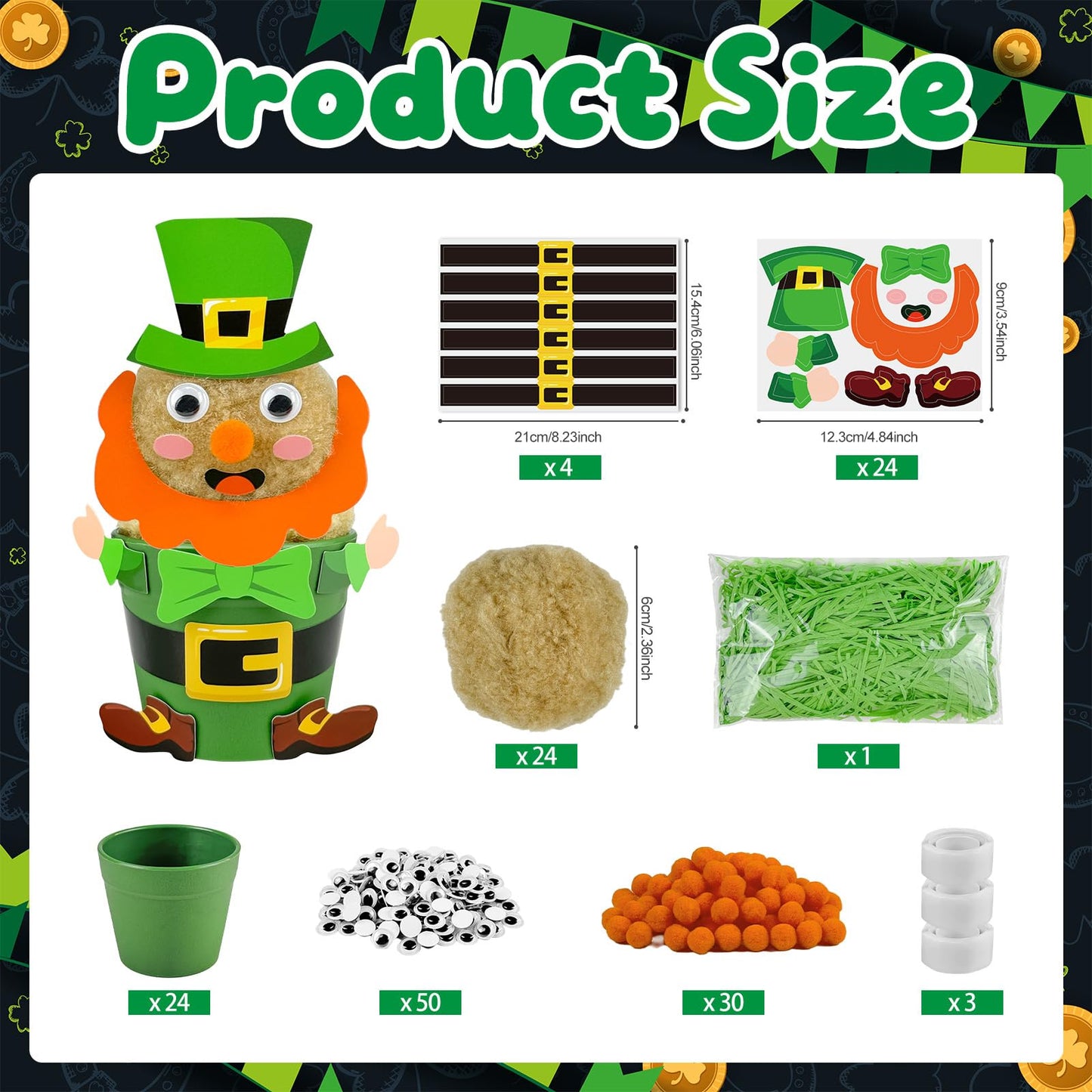 Cinrobiye 24 Set St. Patrick's Day Crafts Kits DIY Leprechaun Flower Pot Making Kit Decorative Lucky Irish Leprechaun Pots Art for Home School Classroom Activities Shamrock Party Favor Supplies Decor