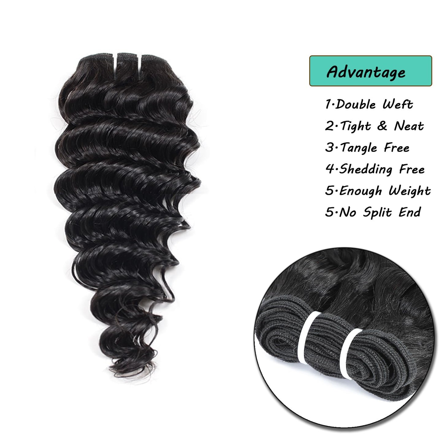 JTdebade 12 Inch Human Hair 4 Bundles Deep Wave Human Hair 100% Unprocessed Virgin Hair 12A Grade Natural Color Hair Extensions for Black Women(12'' 12'' 12'' 12'')
