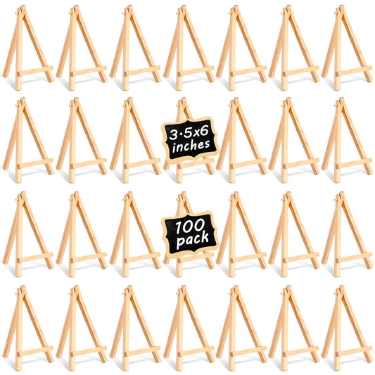 100 Pieces Mini Wood Easel Stands Small Wooden Canvas Easels Display Art Craft Tripod Painting Tabletop Holder for Artist Crafts, Business Cards, Photos, Gift(6 Inch)