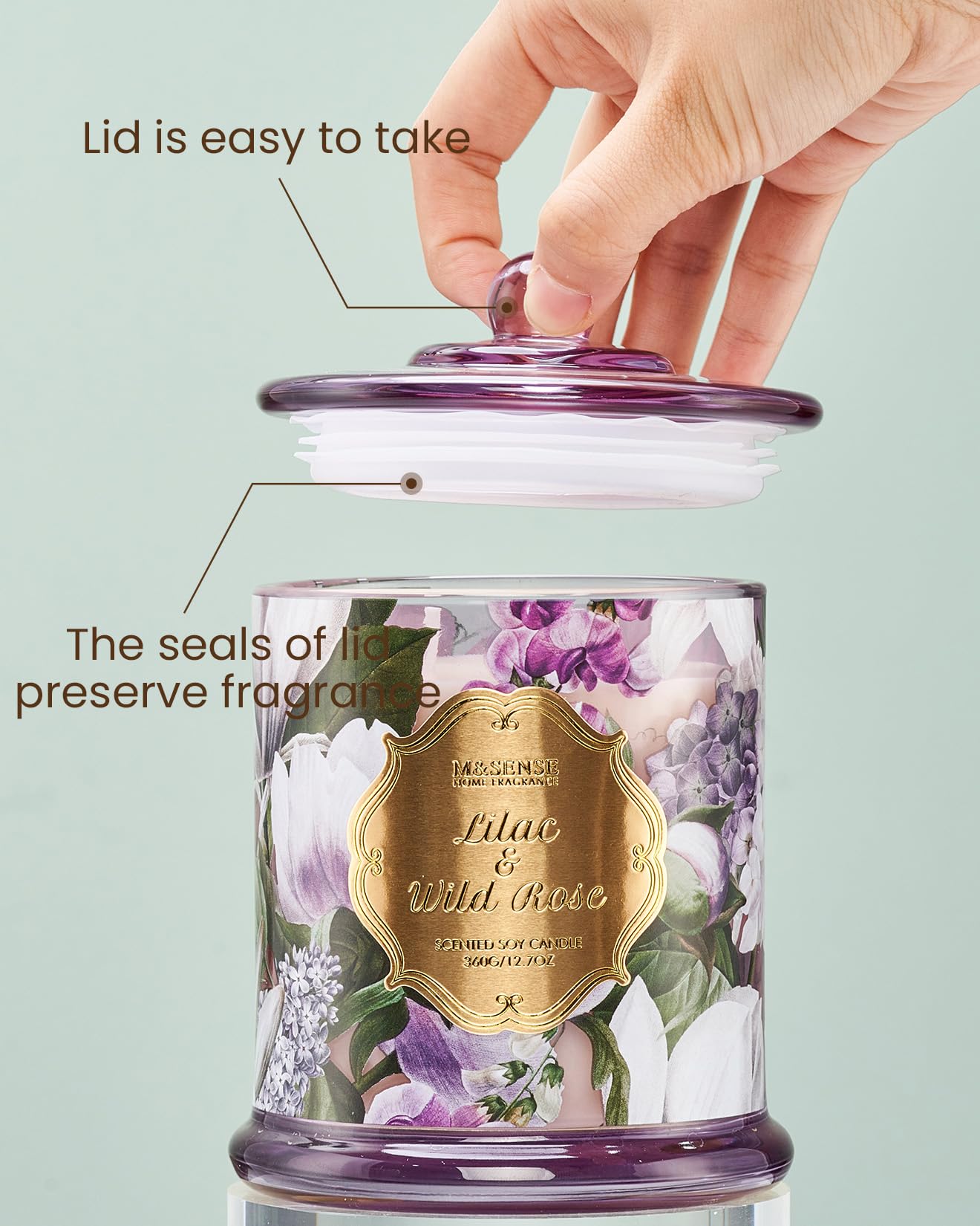 M&SENSE Lilac Rose Candle Scented, 2 Wick 12.7oz Large Natural Soy Non Toxic, Summer Floral Candle Gift for Women, Relaxing 75 Hours Long Lasting Burning Home Fragrance
