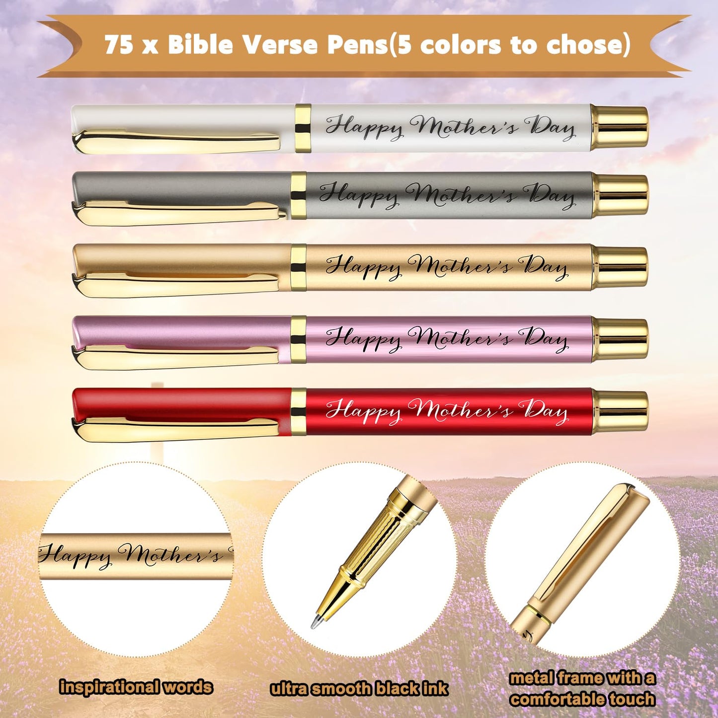 Tellingyou 75 Sets Mother's Day Church Gifts Bulk Included Happy Mother's Day Pens Inspirational Religious Cards Bible Verse Cards and Organza Bags for Women Church Members Christian Gift, 5 Colors