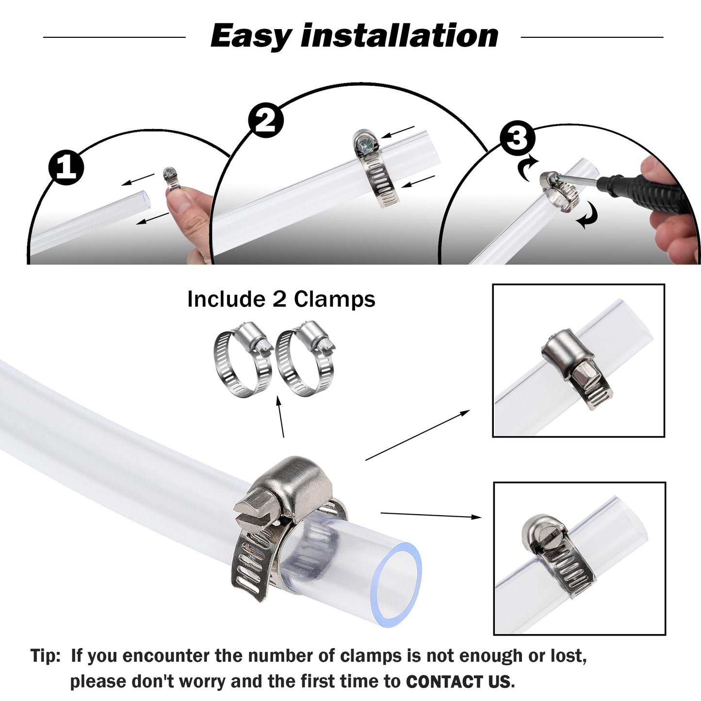 DAVCO 1/2" ID - 100 ft Clear Vinyl Tubing with 2 Stainless Clamps, Low Pressure Flexible PVC Tube, Heavy Duty UV Chemical Resistant Lightweight Plastic Vinyl Hose, BPA Free and Non Toxic