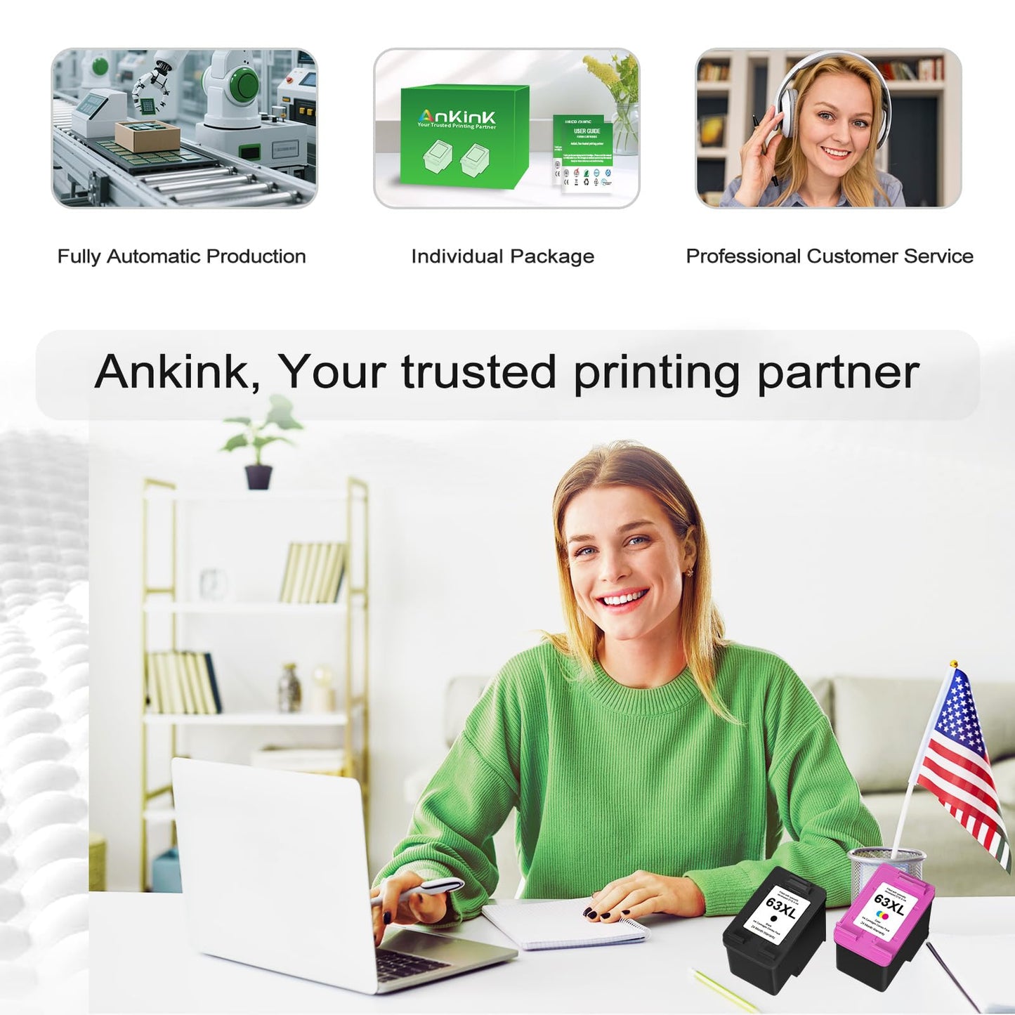 63XL Ink Cartridges Replacement for HP 63 XL (Black and Color Combo Pack) Fit for HP63 3830 4650 4652 4655 5200 5252 5255 5258 4520 4512 1112 2132 3630 3632 3631 2130 4510 4654 Printers BK Tricolor
