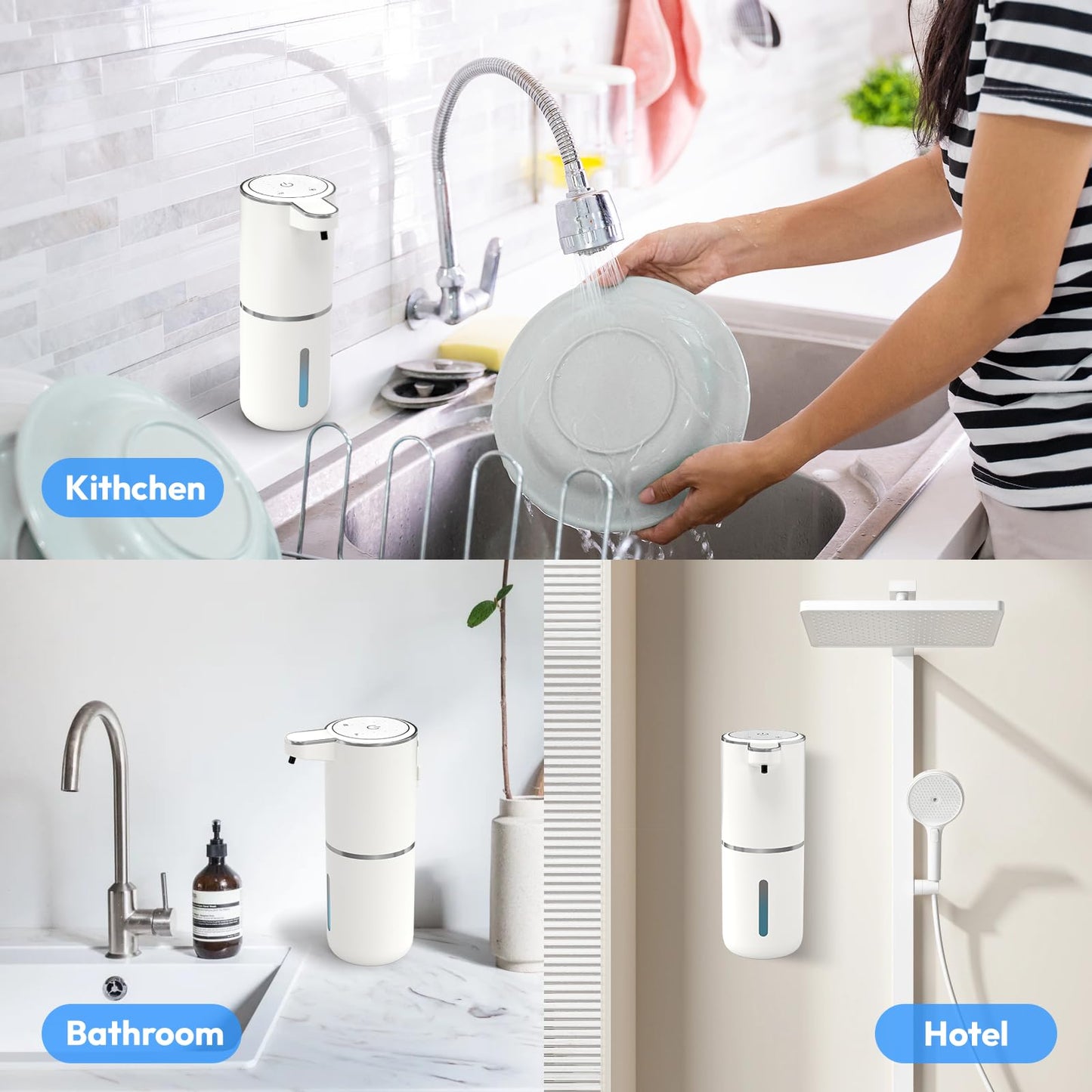 MTYGK 2 Pack Automatic Foaming Soap Dispenser,Touchless Foam Soap Dispenser,12.8oz Rechargeable Wall Mounted Smart for Bathroom and Kitchen Dish Soap,Easy for Toddlers(White)