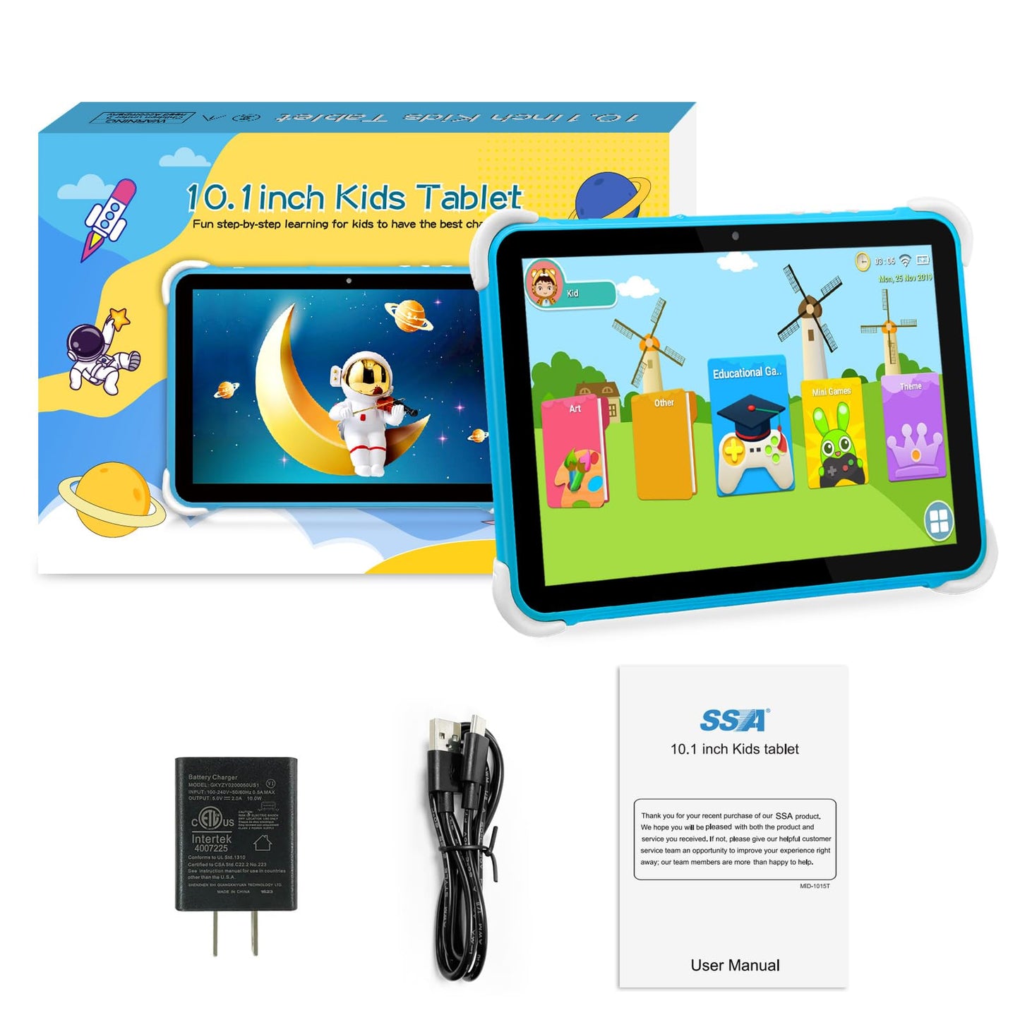 Kids Tablet 10 Inch,Tablet for Kids Android 14,3GB+64GB,8-Core CPU,2.4/5G WiFi WiFi 6,12H Battery Life,Parental Control,1280x800 HD Display,Dual Cameras,Shockproof Case,Pre-Installed Educational Apps