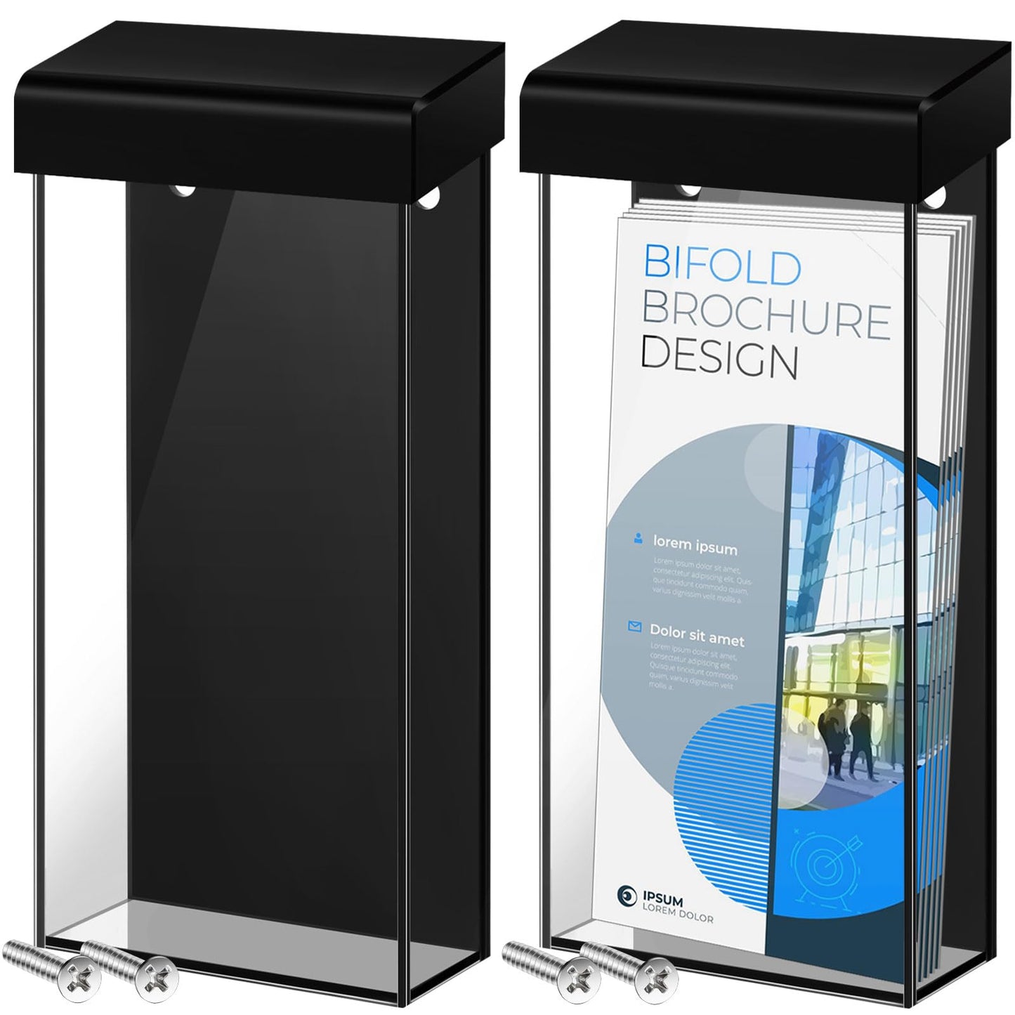 Remerry 2 Pcs Acrylic Outdoor Brochure Holder 4 x 9 Inch Waterproof Wall Mount Literature Box with Black Lid Clear Pamphlet Holder with Screws for Flyer Display Map Menu Envelope